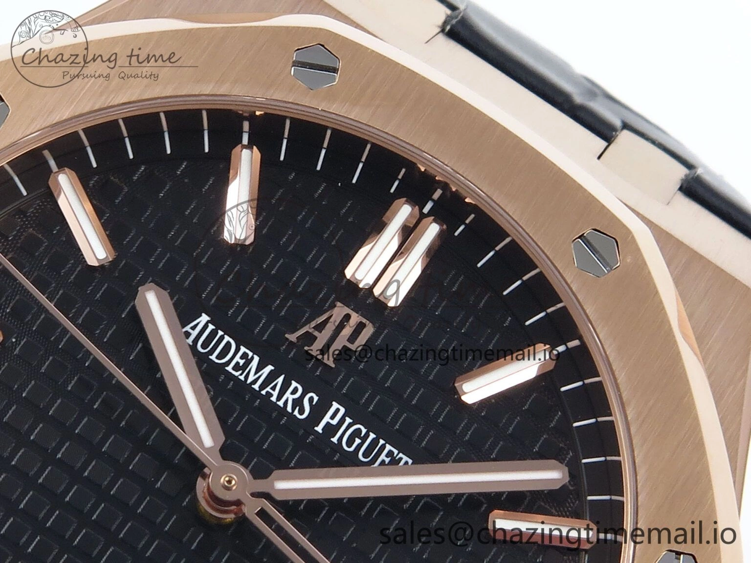 Royal Oak 15500 RG APSF 1:1 Best Edition Black Dial on Black Leather Strap SA4302 Super Clone V2 (SW Dial) Packable 4282