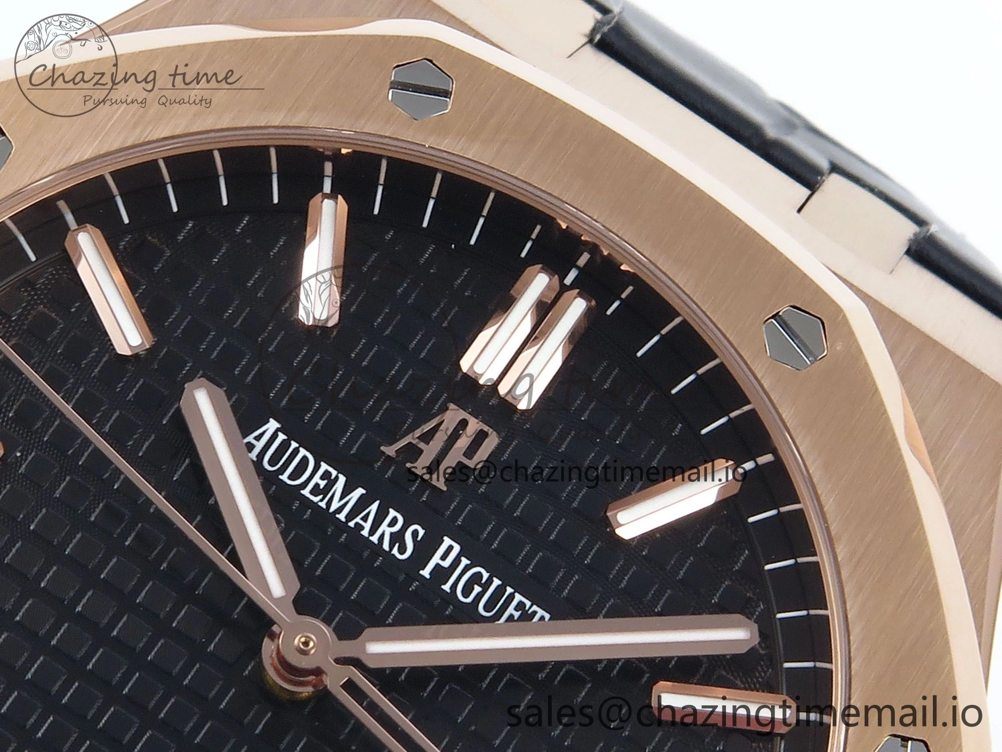 Royal Oak 15500 RG APSF 1:1 Best Edition Black Dial on Black Leather Strap SA4302 Super Clone V2 (SW Dial) Packable 4282
