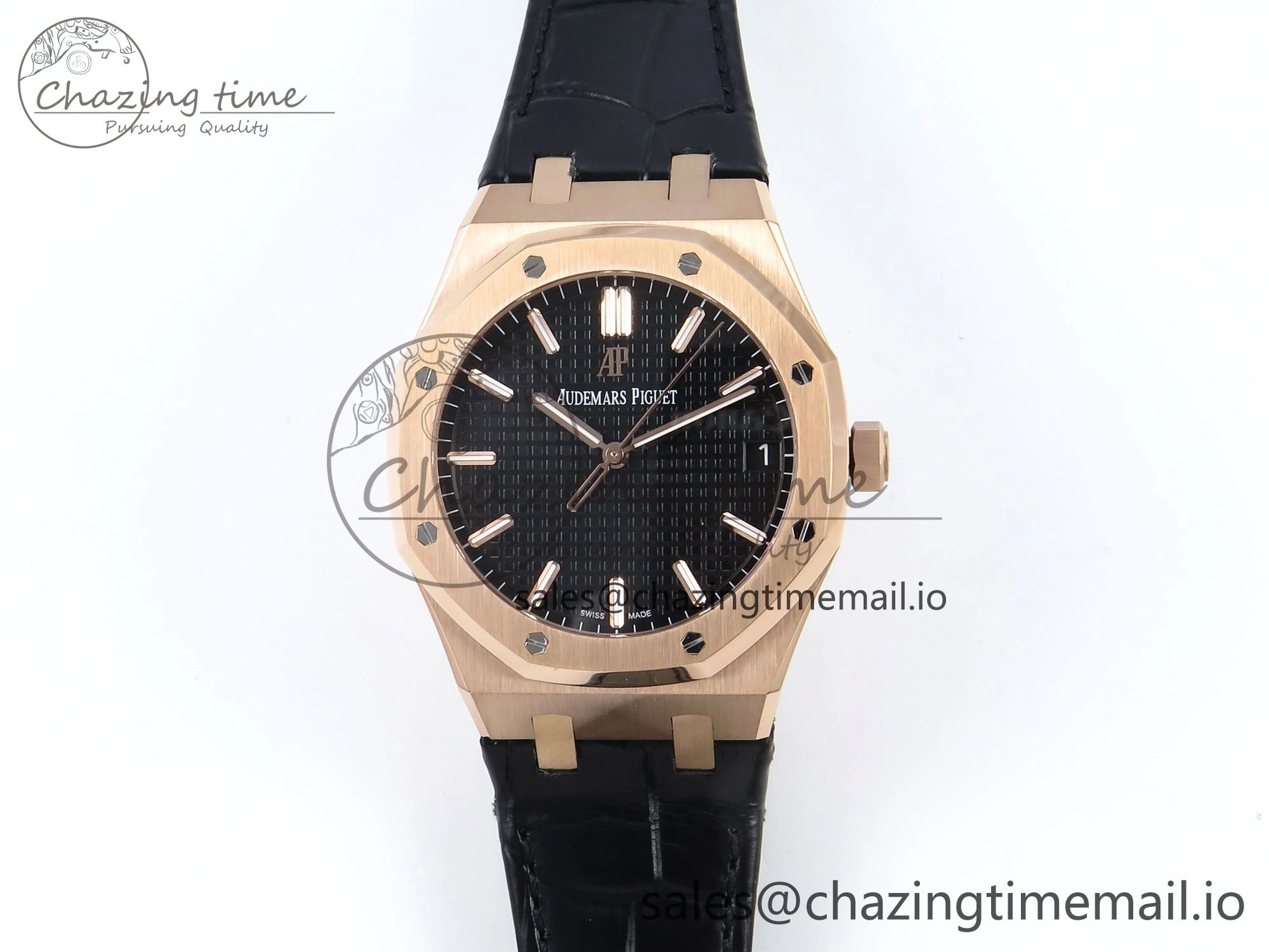 Royal Oak 15500 RG APSF 1:1 Best Edition Black Dial on Black Leather Strap SA4302 Super Clone V2 (SW Dial) Packable 4282
