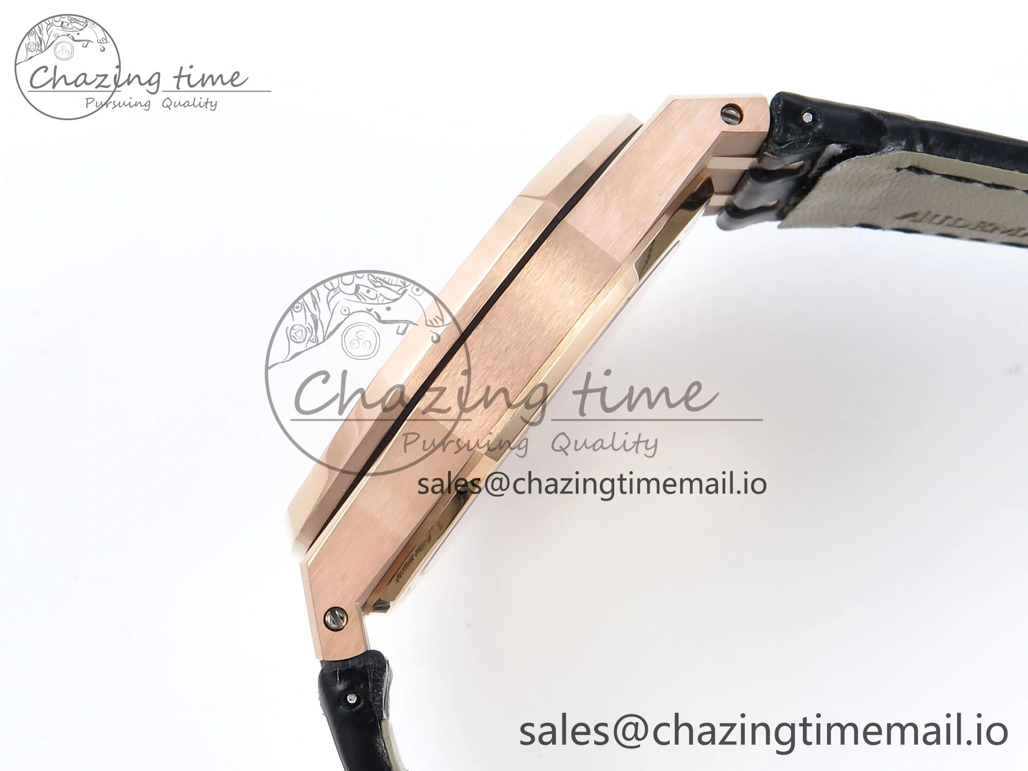 Royal Oak 15500 RG APSF 1:1 Best Edition Black Dial on Black Leather Strap SA4302 Super Clone V2 (SW Dial) Packable 4282