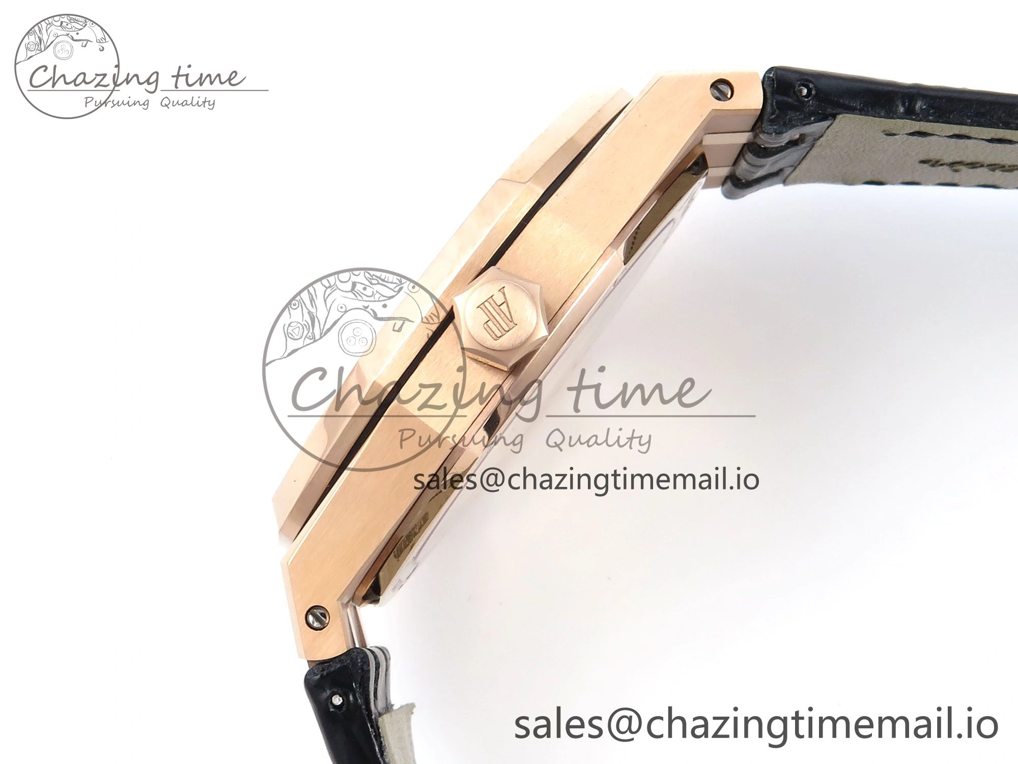 Royal Oak 15500 RG APSF 1:1 Best Edition Black Dial on Black Leather Strap SA4302 Super Clone V2 (SW Dial) Packable 4282