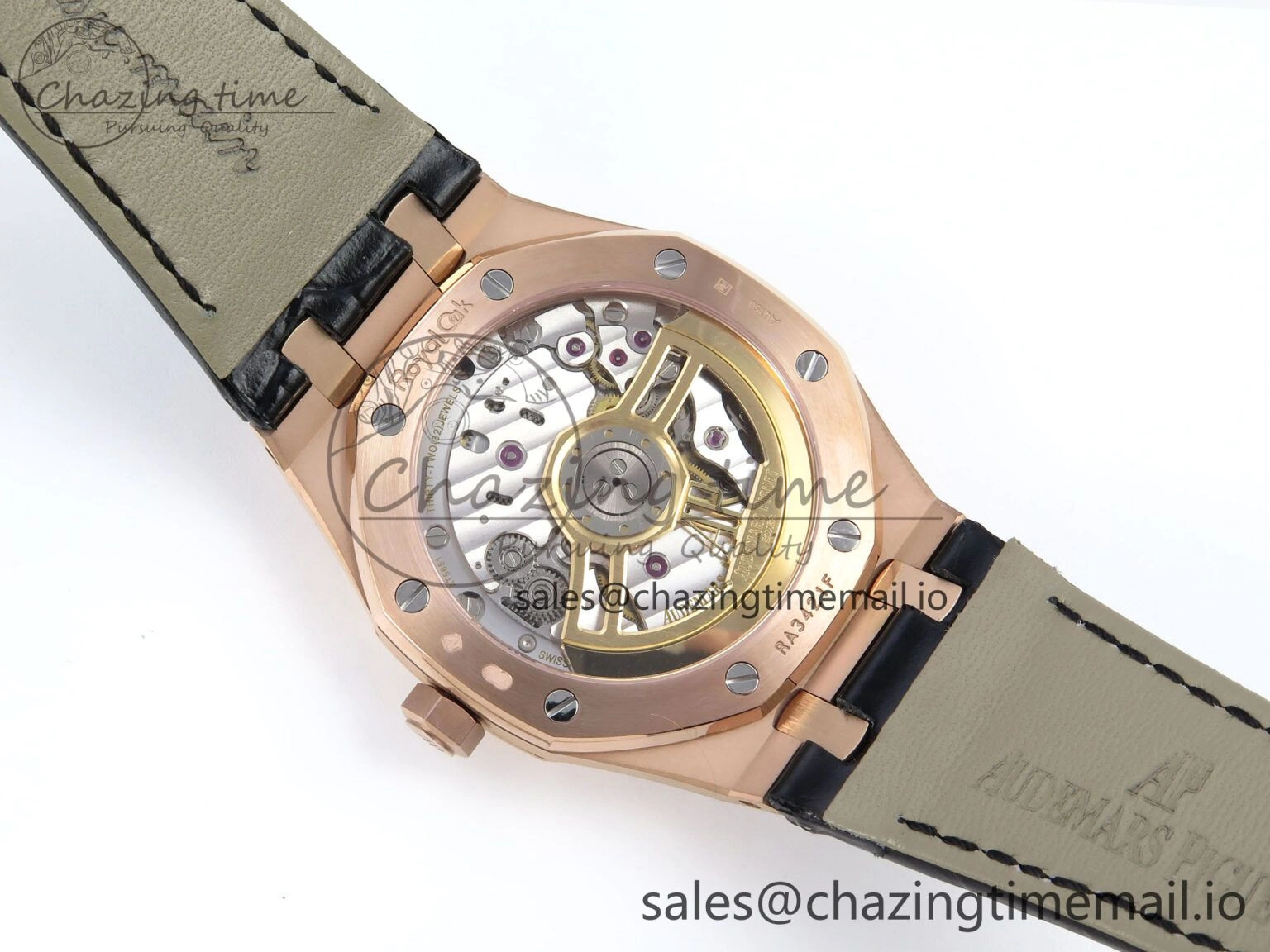 Royal Oak 15500 RG APSF 1:1 Best Edition Black Dial on Black Leather Strap SA4302 Super Clone V2 (SW Dial) Packable 4282