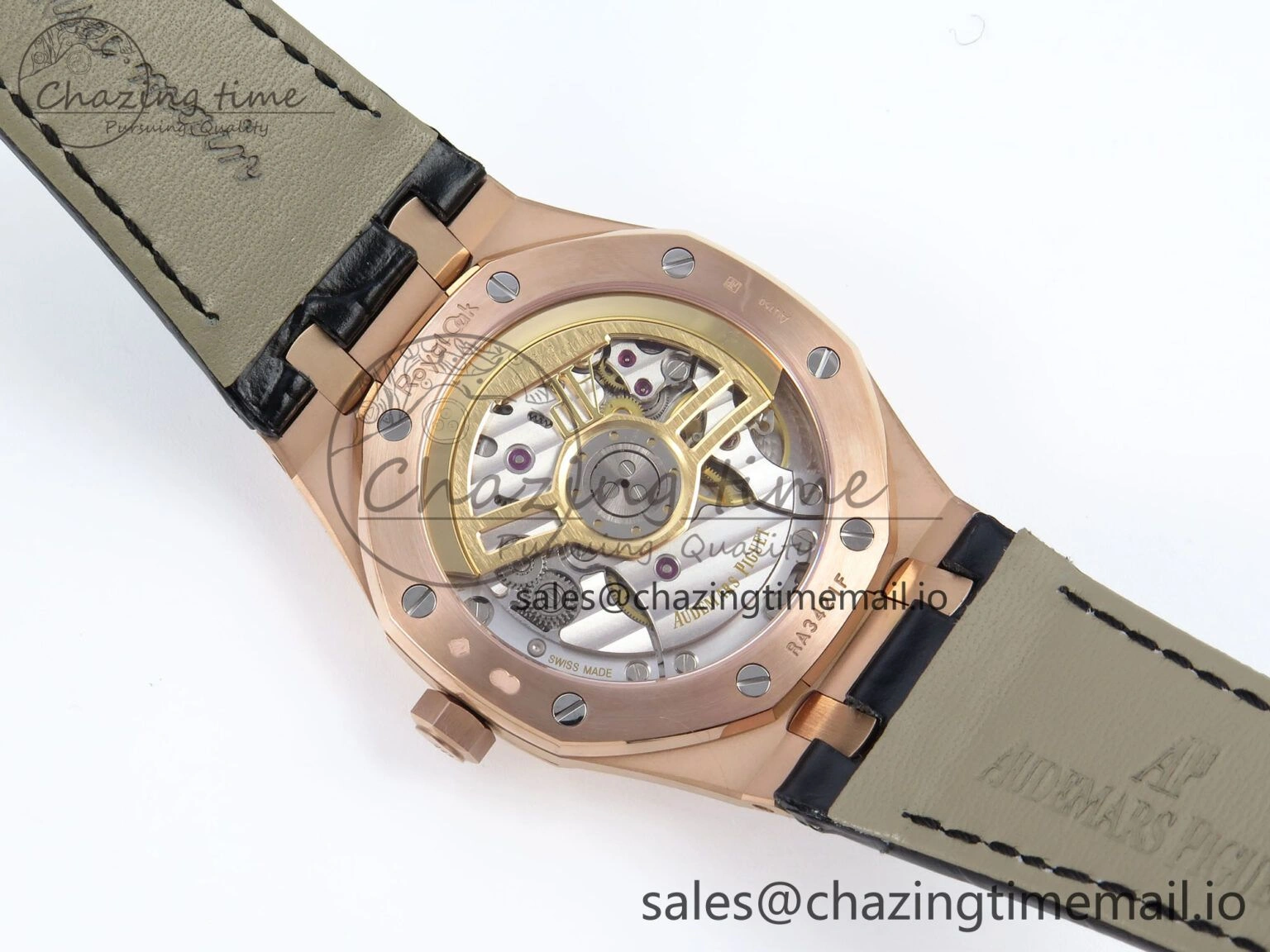 Royal Oak 15500 RG APSF 1:1 Best Edition Black Dial on Black Leather Strap SA4302 Super Clone V2 (SW Dial) Packable 4282