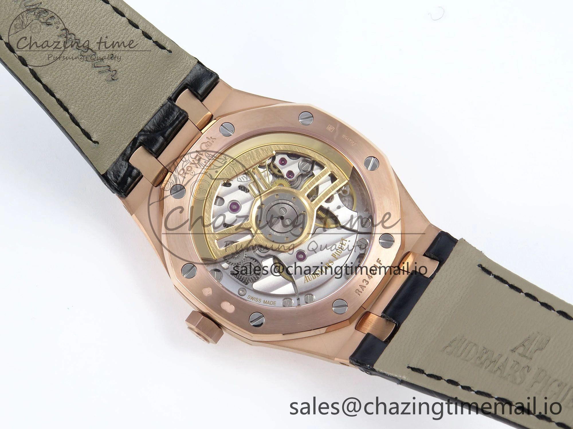 Royal Oak 15500 RG APSF 1:1 Best Edition Black Dial on Black Leather Strap SA4302 Super Clone V2 (SW Dial) Packable 4282