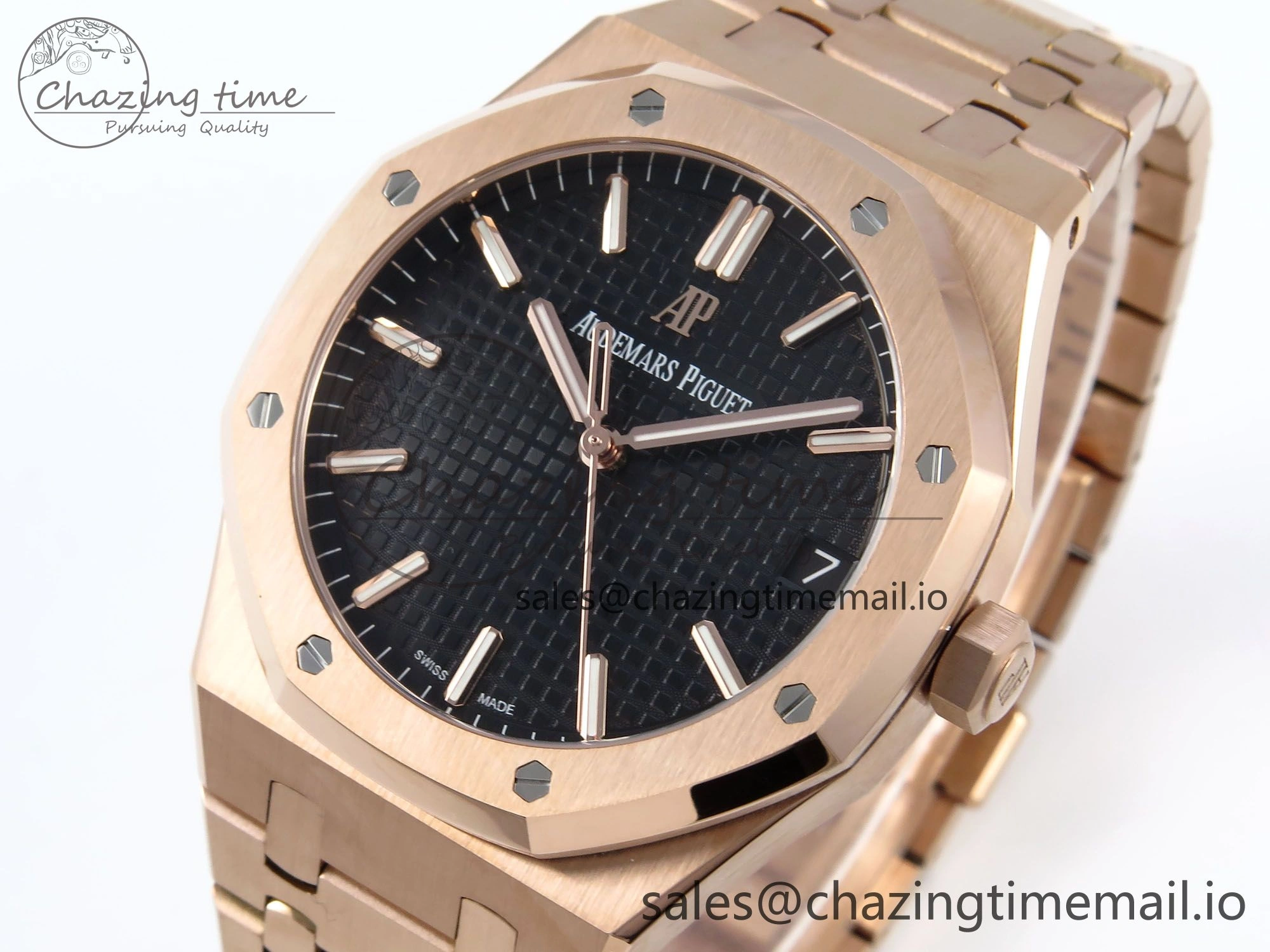 Resilient Royal Oak 15500 RG APSF 1:1 Best Edition Black Dial on RG Bracelet SA4302 Super Clone V2 (SW Dial) 4292