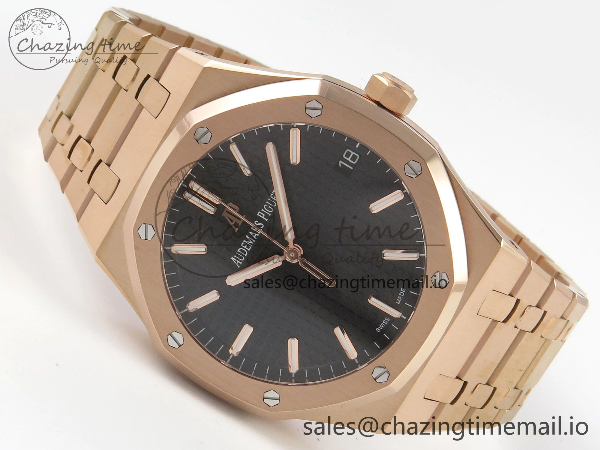 Supportive Royal Oak 15500 RG TWSF Best Edition Black Textured Dial on RG Bracelet SA4302 Super Clone 4252