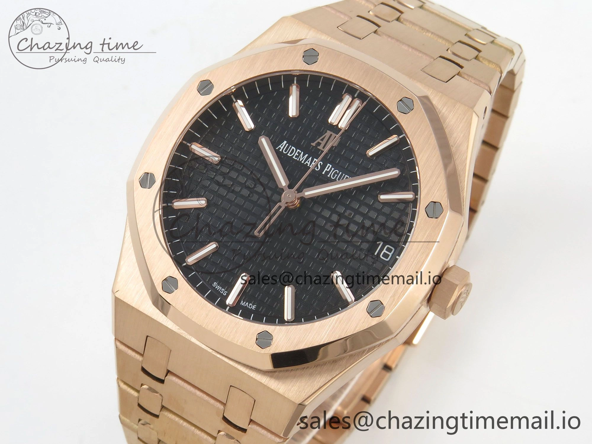 Supportive Royal Oak 15500 RG TWSF Best Edition Black Textured Dial on RG Bracelet SA4302 Super Clone 4252