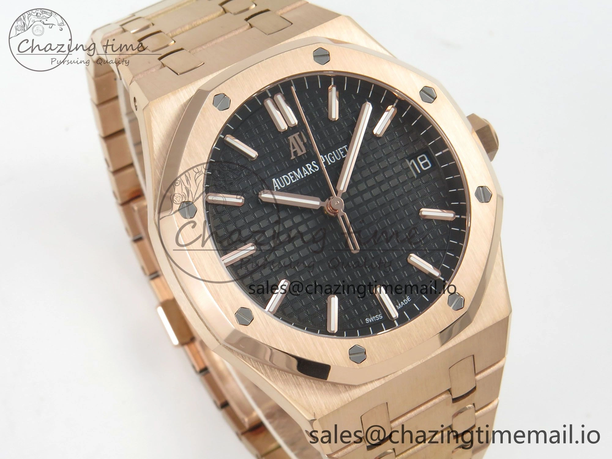 Supportive Royal Oak 15500 RG TWSF Best Edition Black Textured Dial on RG Bracelet SA4302 Super Clone 4252