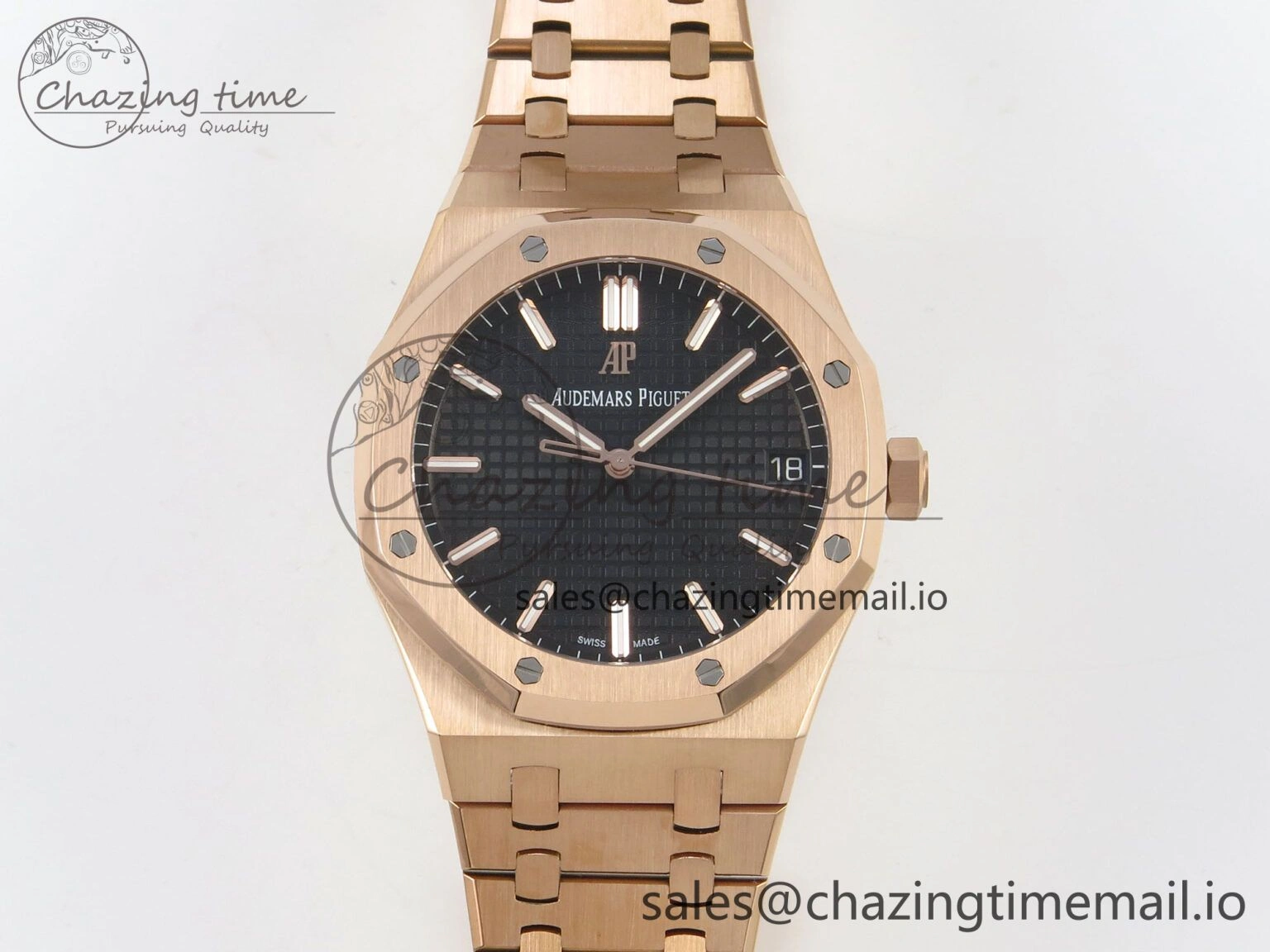 Supportive Royal Oak 15500 RG TWSF Best Edition Black Textured Dial on RG Bracelet SA4302 Super Clone 4252