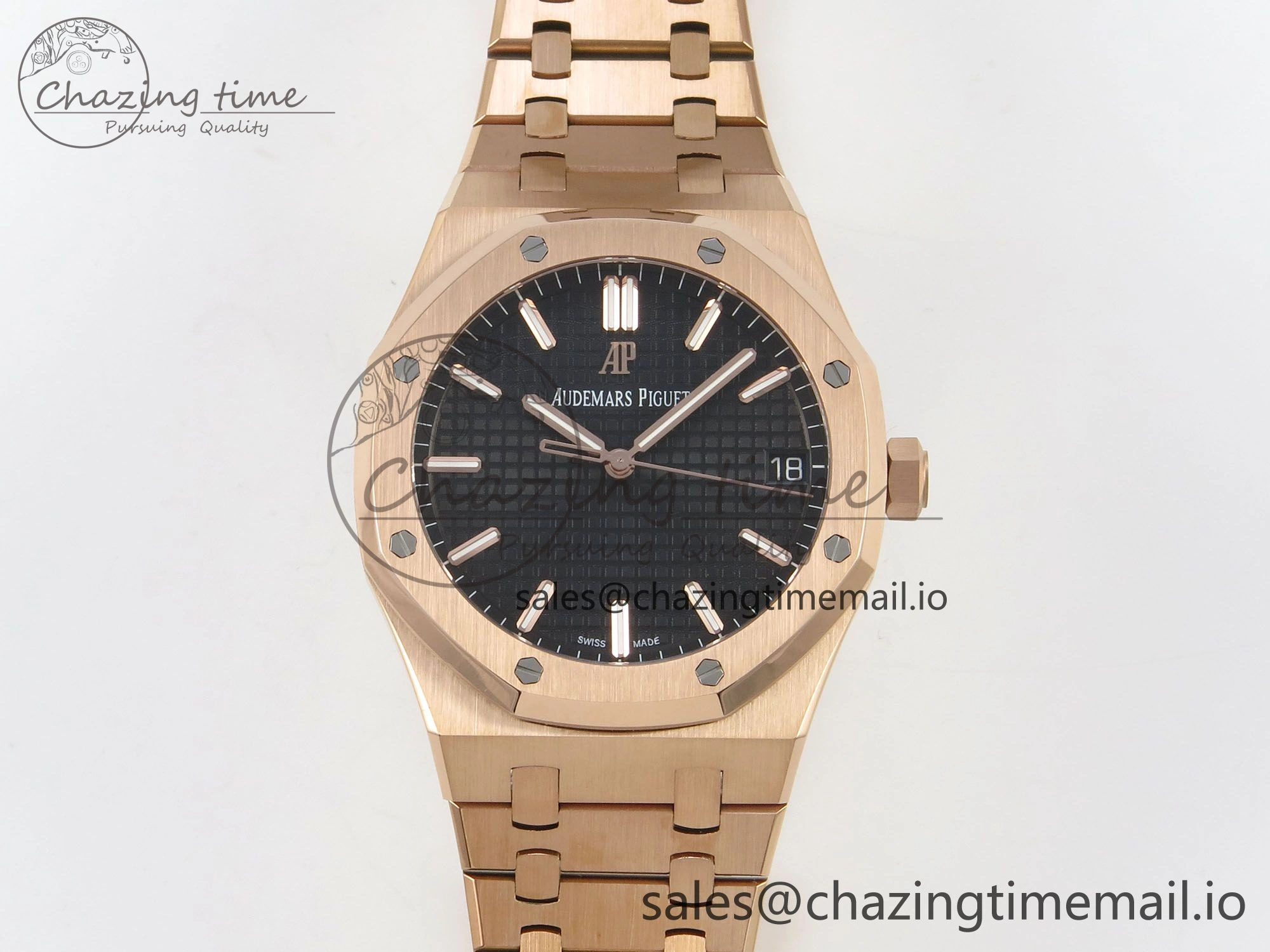 Supportive Royal Oak 15500 RG TWSF Best Edition Black Textured Dial on RG Bracelet SA4302 Super Clone 4252