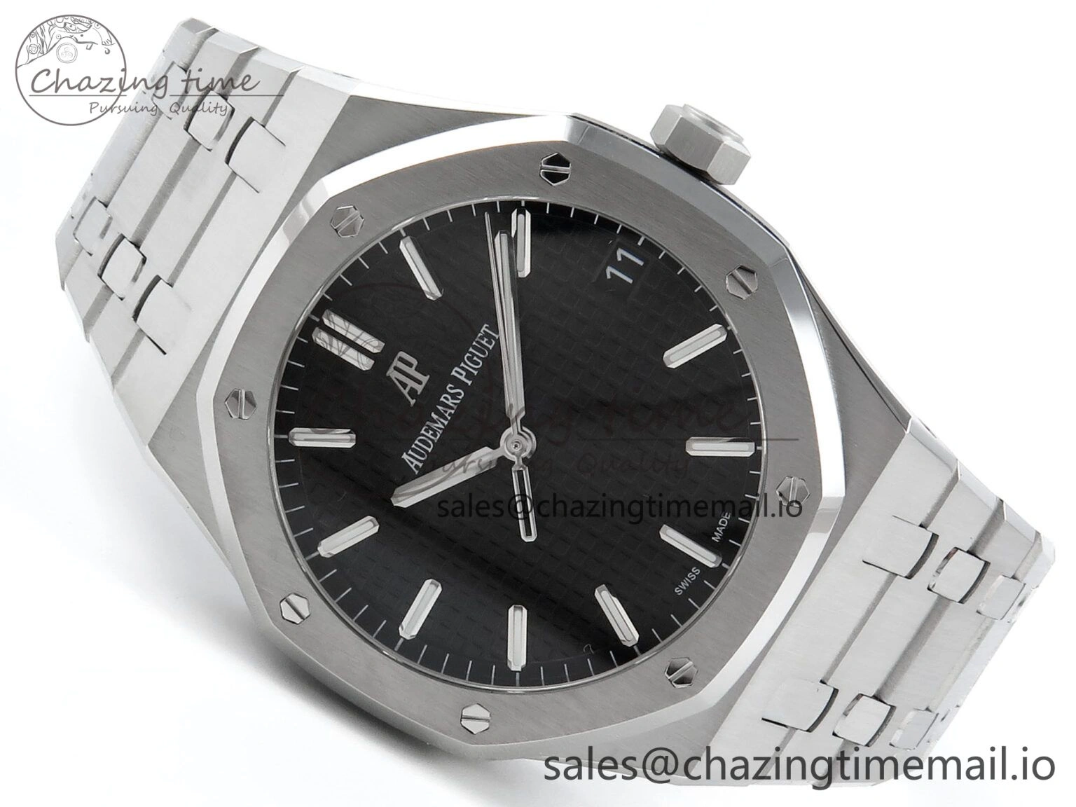 Royal Oak 15500 SS APSF 1:1 Best Edition Black Dial on SS Bracelet SA4302 Super Clone V2 (SW Dial) Lightweight 4281