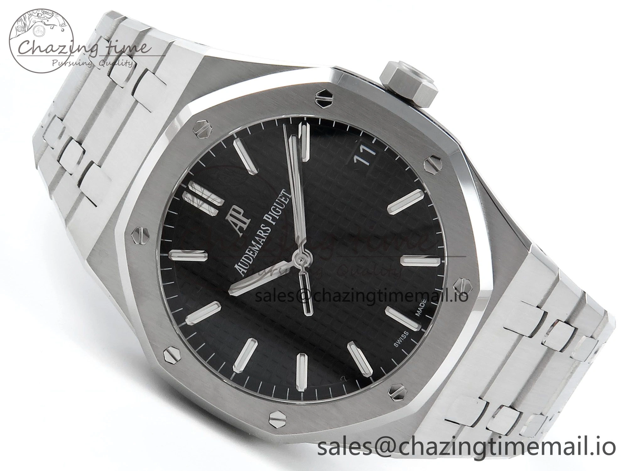 Royal Oak 15500 SS APSF 1:1 Best Edition Black Dial on SS Bracelet SA4302 Super Clone V2 (SW Dial) Lightweight 4281