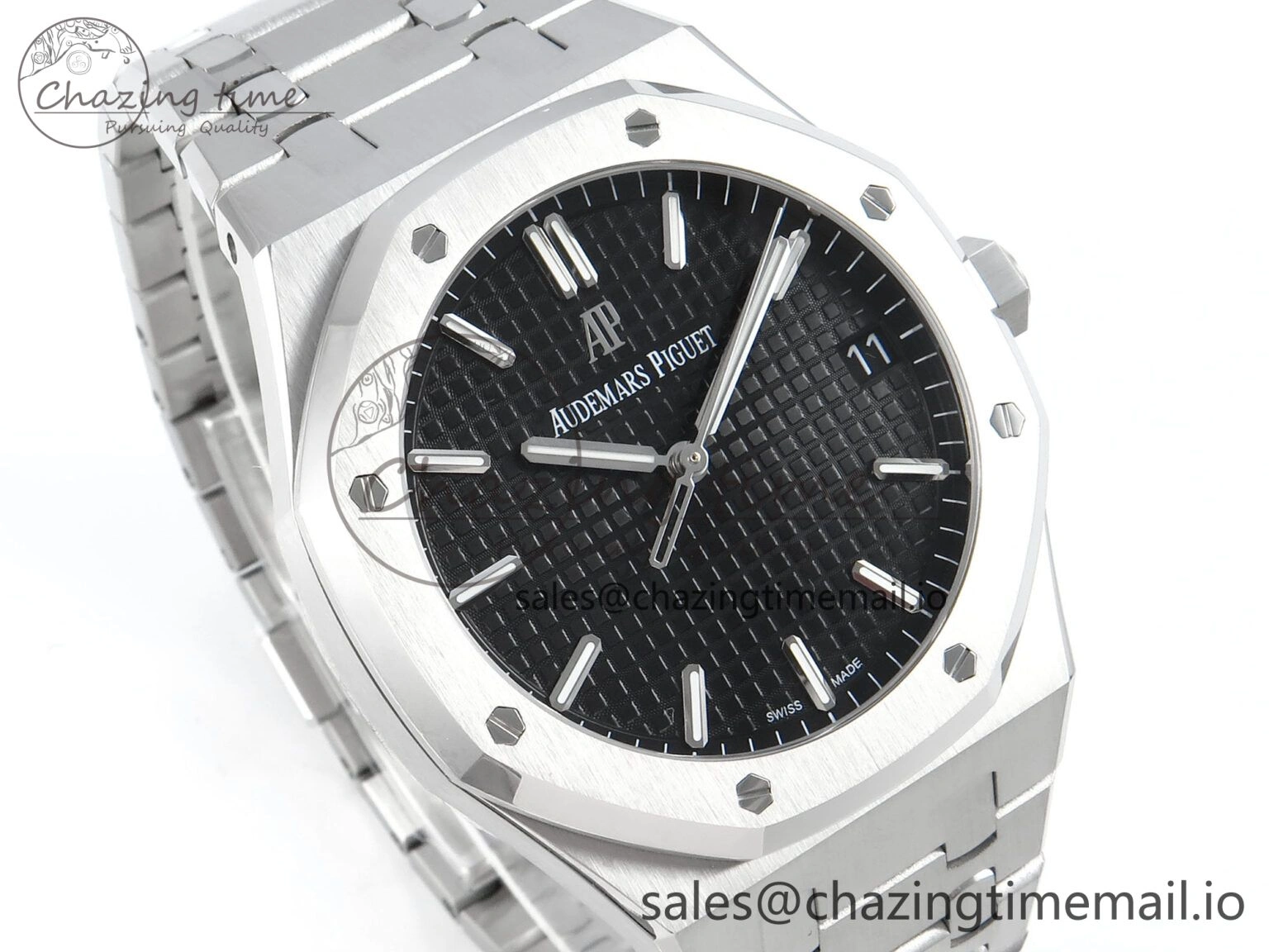 Royal Oak 15500 SS APSF 1:1 Best Edition Black Dial on SS Bracelet SA4302 Super Clone V2 (SW Dial) Lightweight 4281