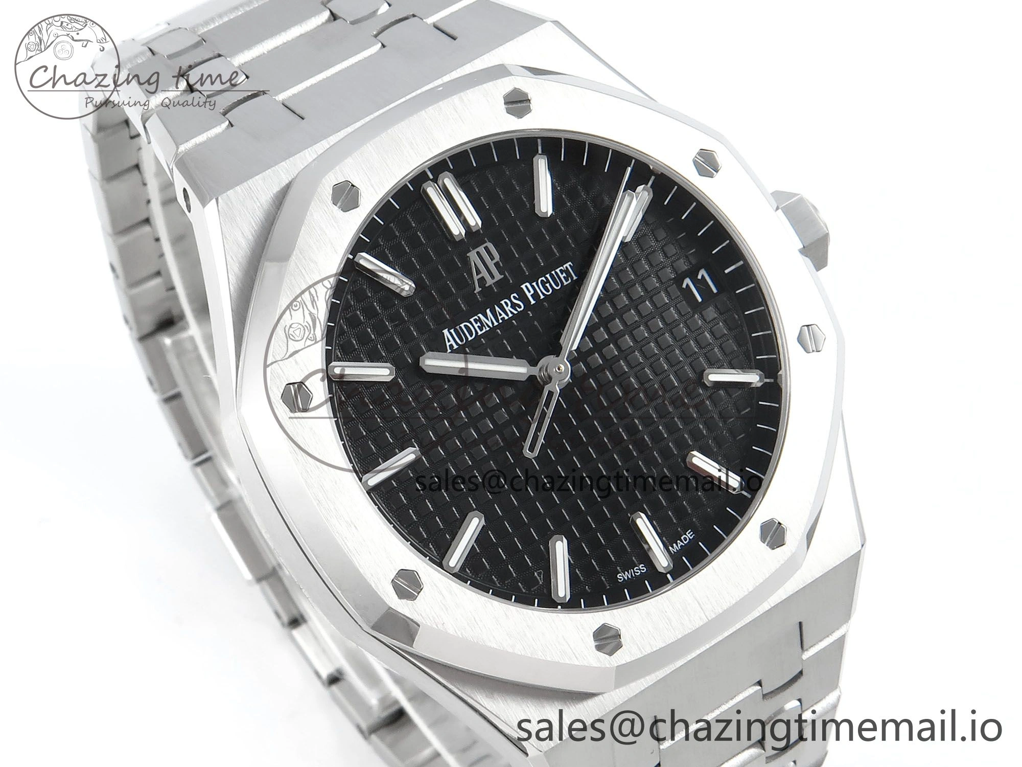 Royal Oak 15500 SS APSF 1:1 Best Edition Black Dial on SS Bracelet SA4302 Super Clone V2 (SW Dial) Lightweight 4281
