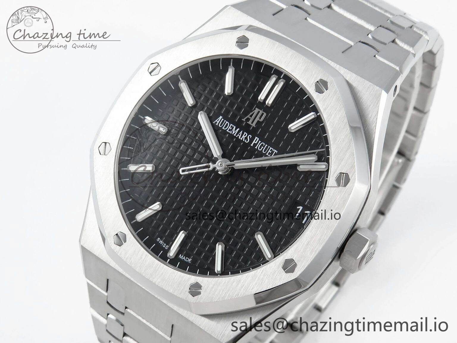Royal Oak 15500 SS APSF 1:1 Best Edition Black Dial on SS Bracelet SA4302 Super Clone V2 (SW Dial) Lightweight 4281