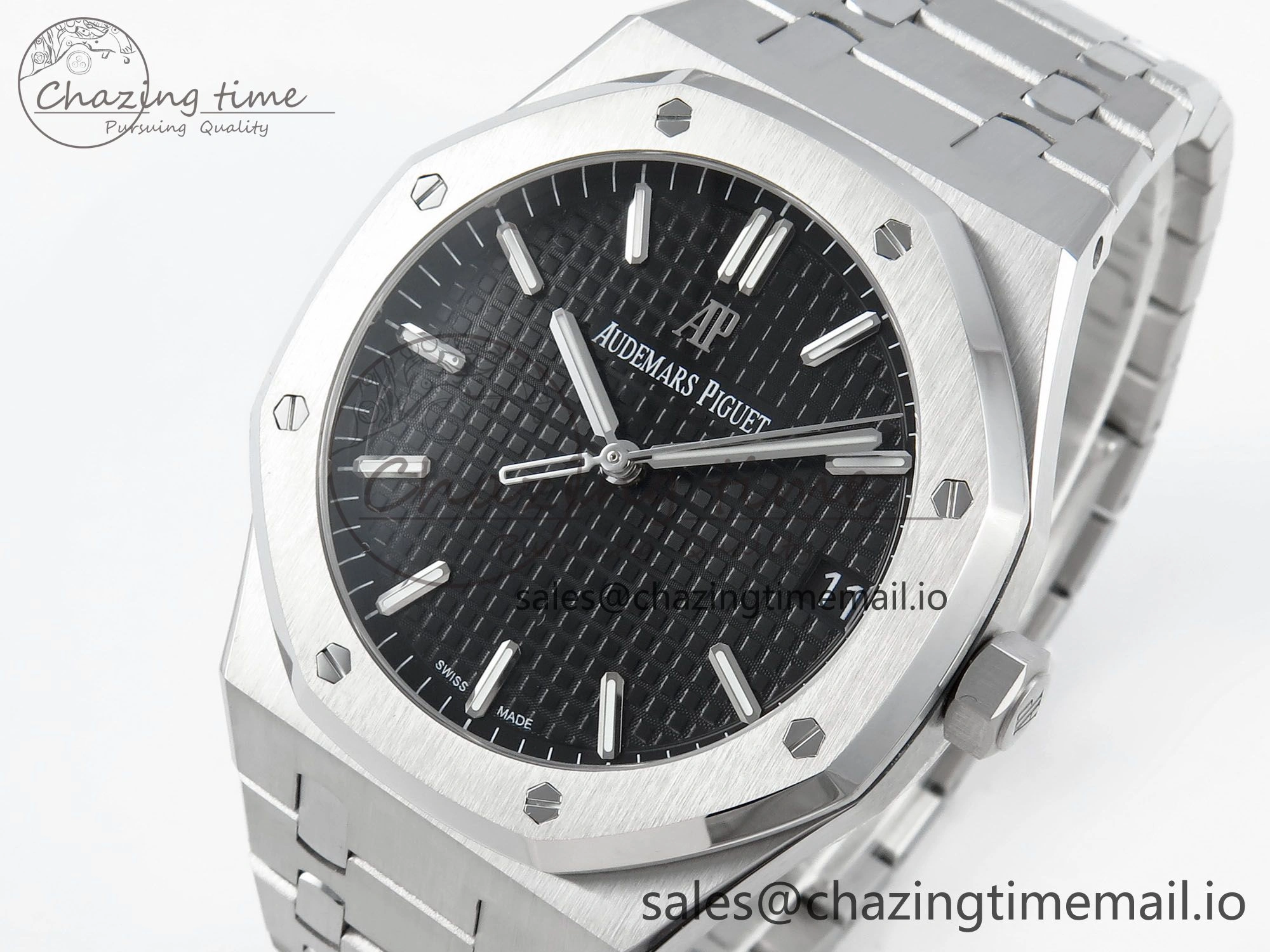 Royal Oak 15500 SS APSF 1:1 Best Edition Black Dial on SS Bracelet SA4302 Super Clone V2 (SW Dial) Lightweight 4281