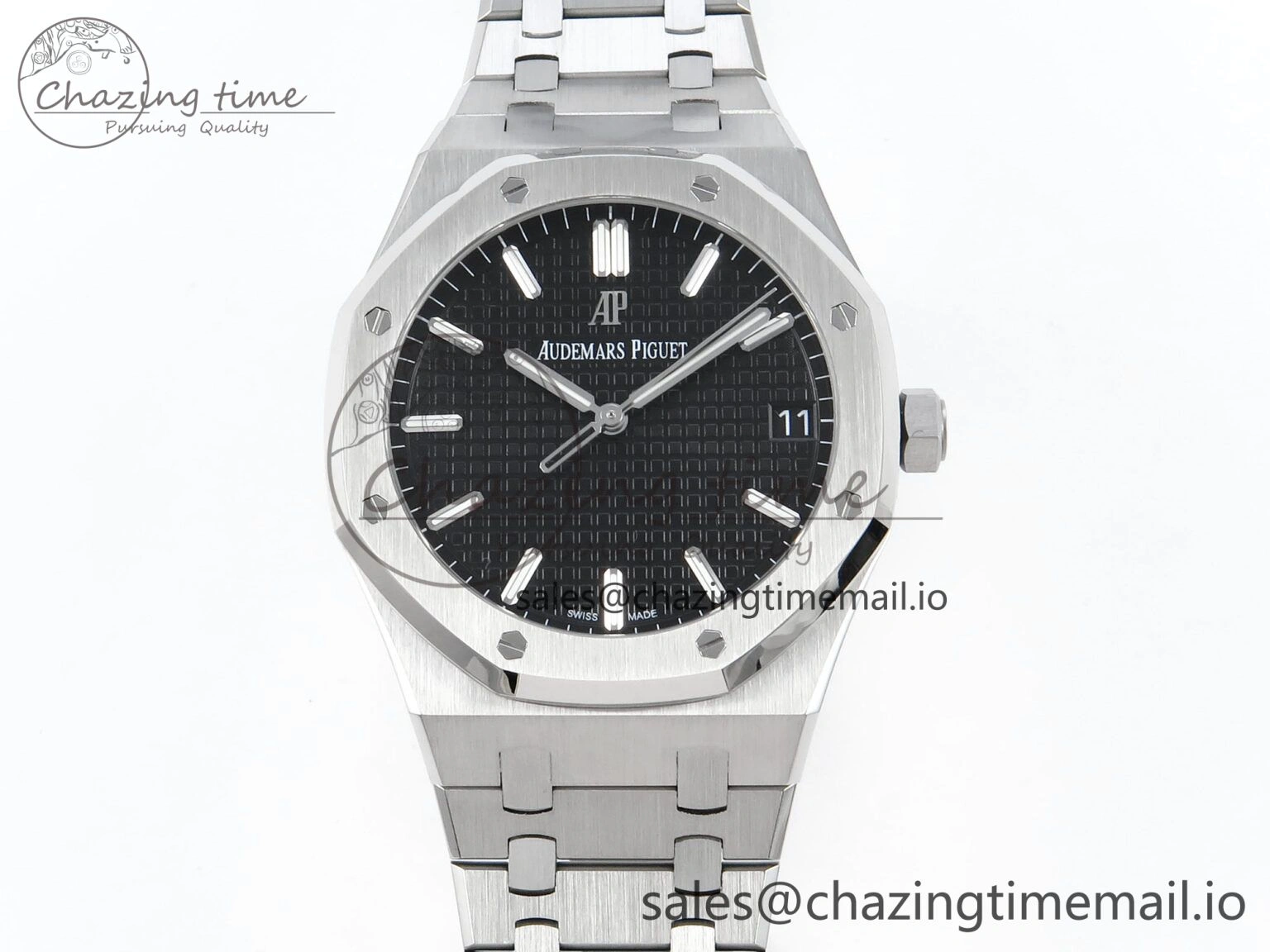 Royal Oak 15500 SS APSF 1:1 Best Edition Black Dial on SS Bracelet SA4302 Super Clone V2 (SW Dial) Lightweight 4281