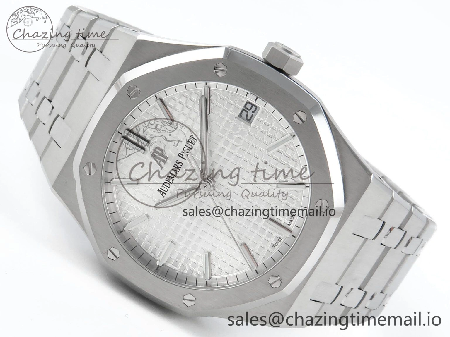 Royal Oak 15500 SS APSF 1:1 Best Edition Silver Dial on SS Bracelet SA4302 Super Clone V2 (SW Dial) Packable 4280