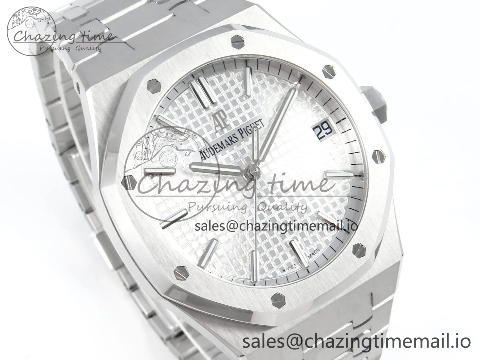 Royal Oak 15500 SS APSF 1:1 Best Edition Silver Dial on SS Bracelet SA4302 Super Clone V2 (SW Dial) Packable 4280