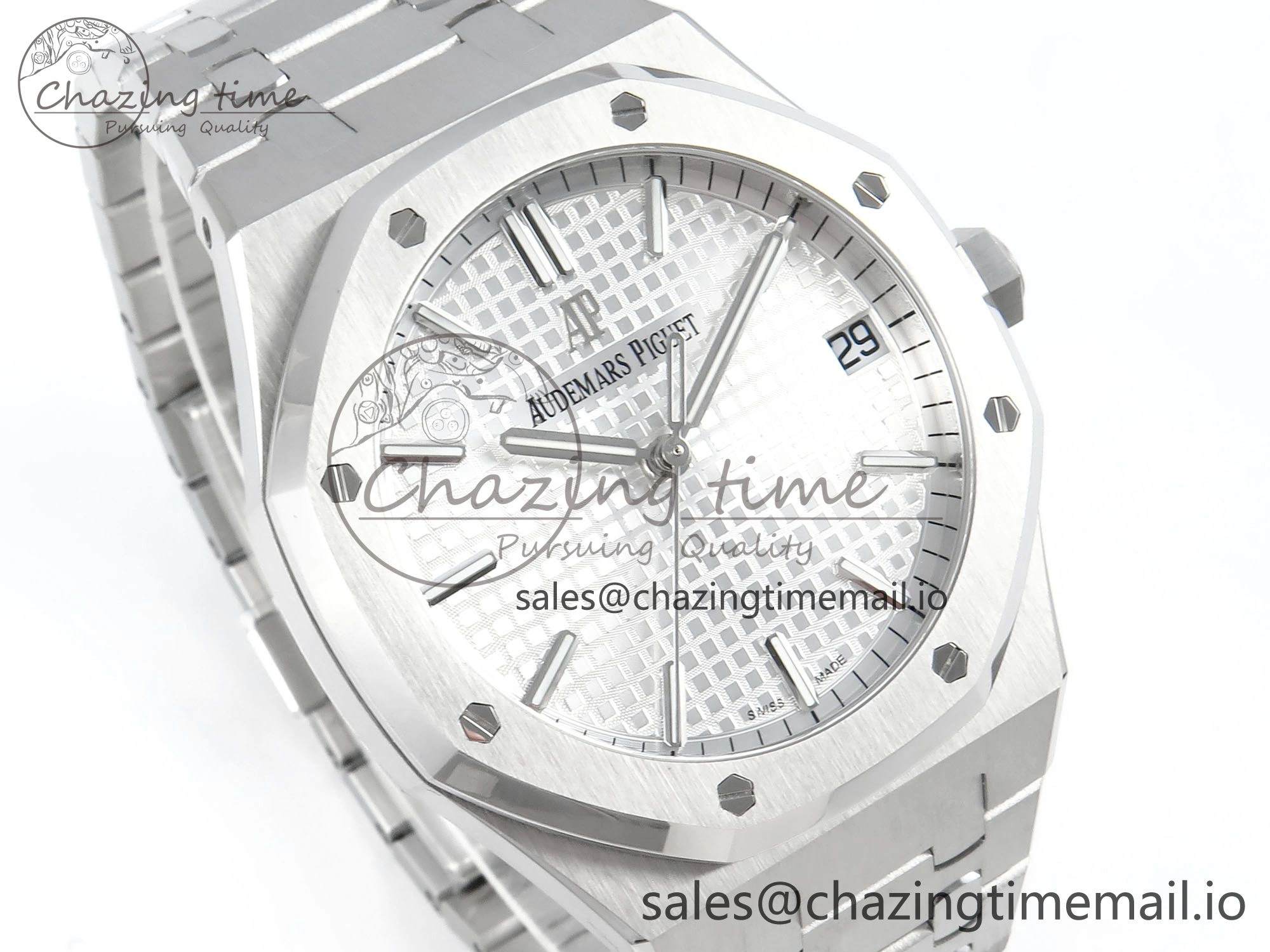 Royal Oak 15500 SS APSF 1:1 Best Edition Silver Dial on SS Bracelet SA4302 Super Clone V2 (SW Dial) Packable 4280