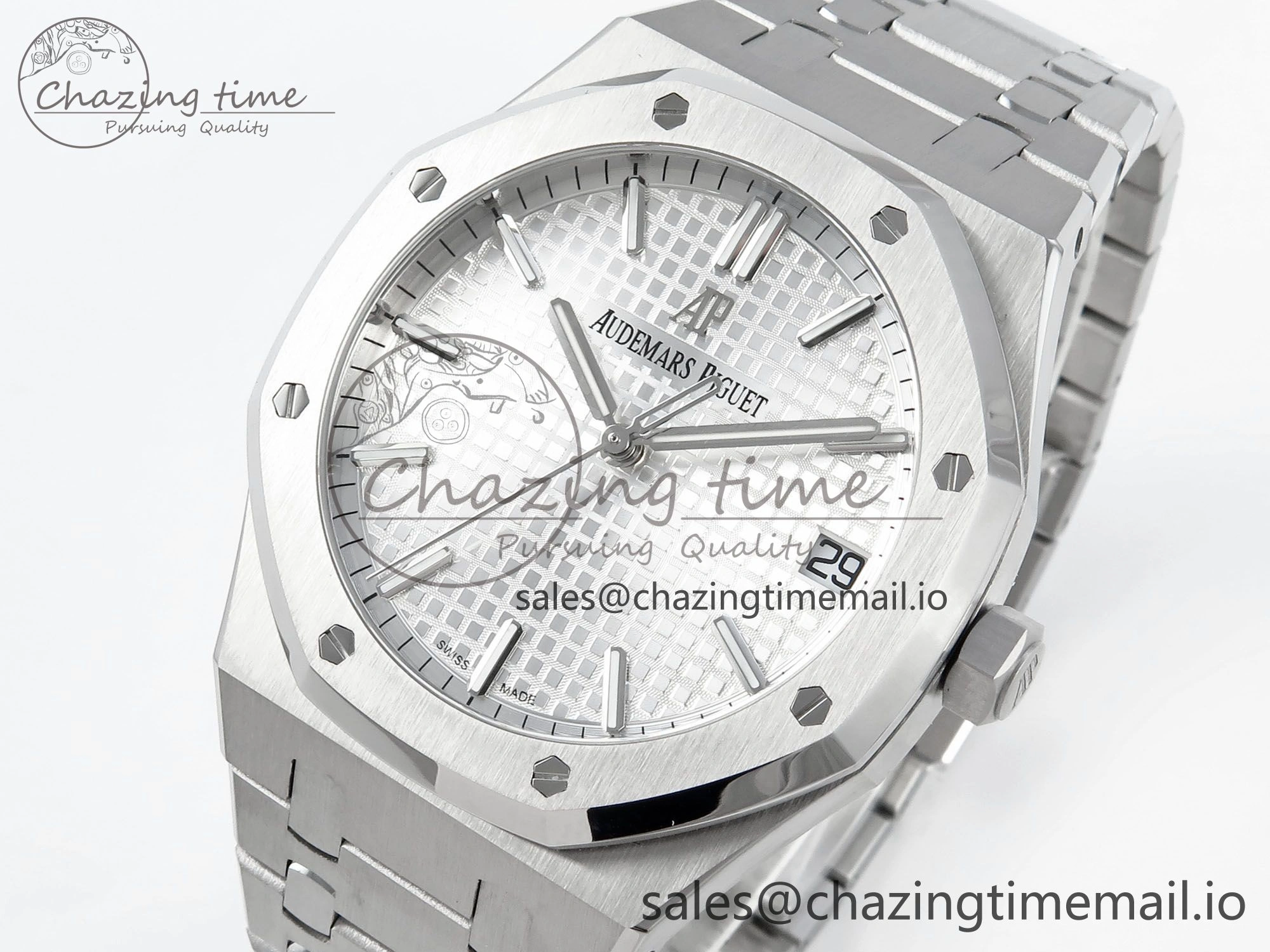 Royal Oak 15500 SS APSF 1:1 Best Edition Silver Dial on SS Bracelet SA4302 Super Clone V2 (SW Dial) Packable 4280