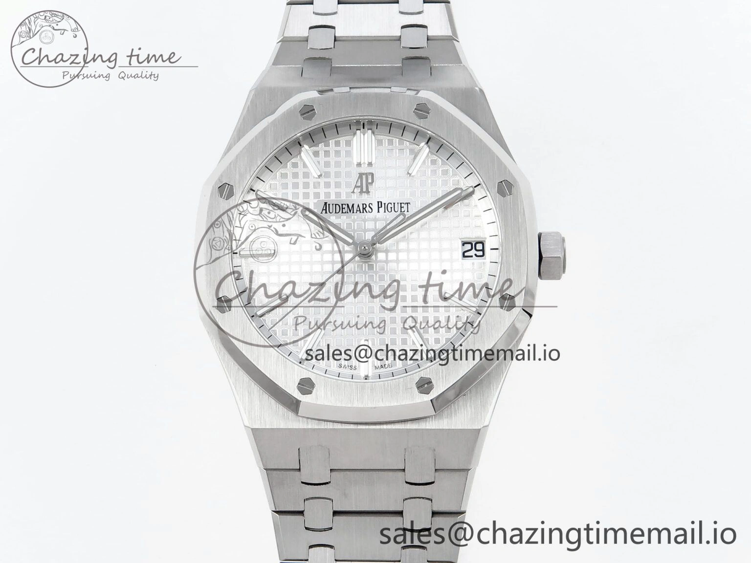 Royal Oak 15500 SS APSF 1:1 Best Edition Silver Dial on SS Bracelet SA4302 Super Clone V2 (SW Dial) Packable 4280