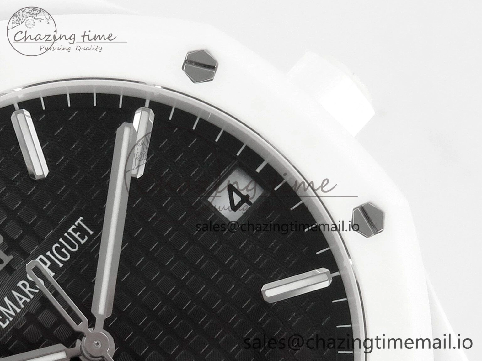 QuickDry Royal Oak 15500 White Ceramic APSF 1:1 Best Edition Black Dial On White Bracelet SA4302 Super Clone 4226