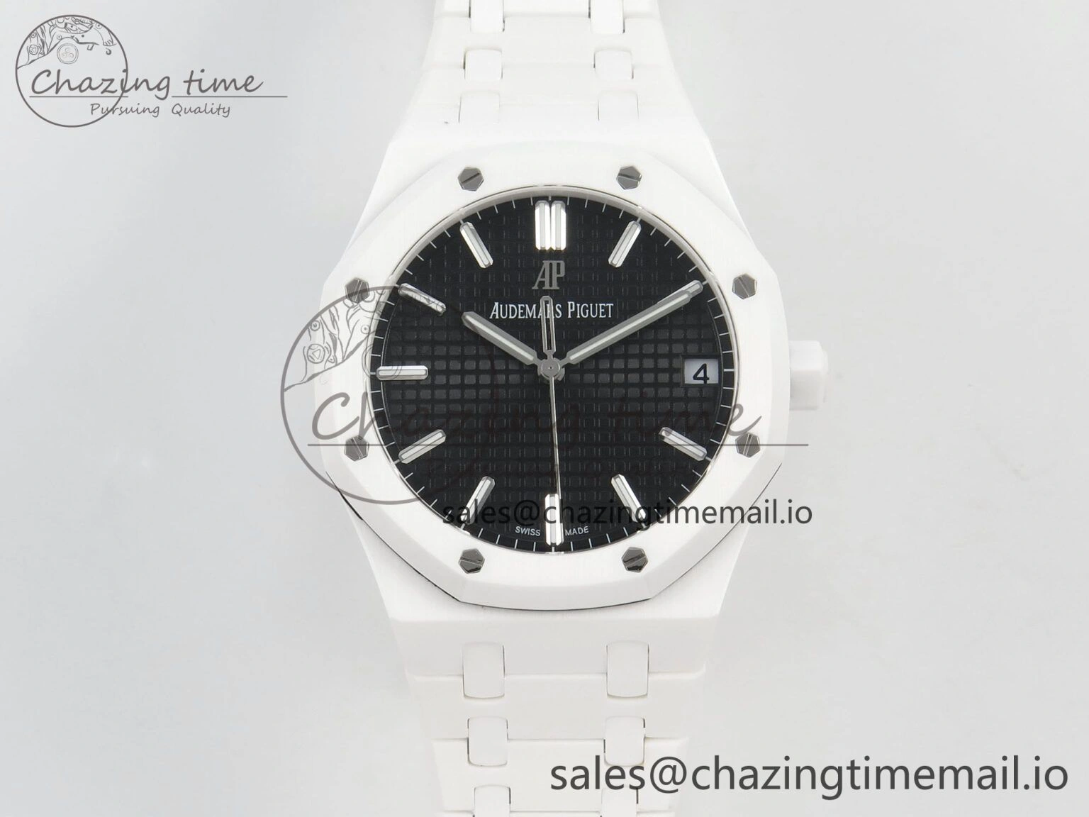 QuickDry Royal Oak 15500 White Ceramic APSF 1:1 Best Edition Black Dial On White Bracelet SA4302 Super Clone 4226