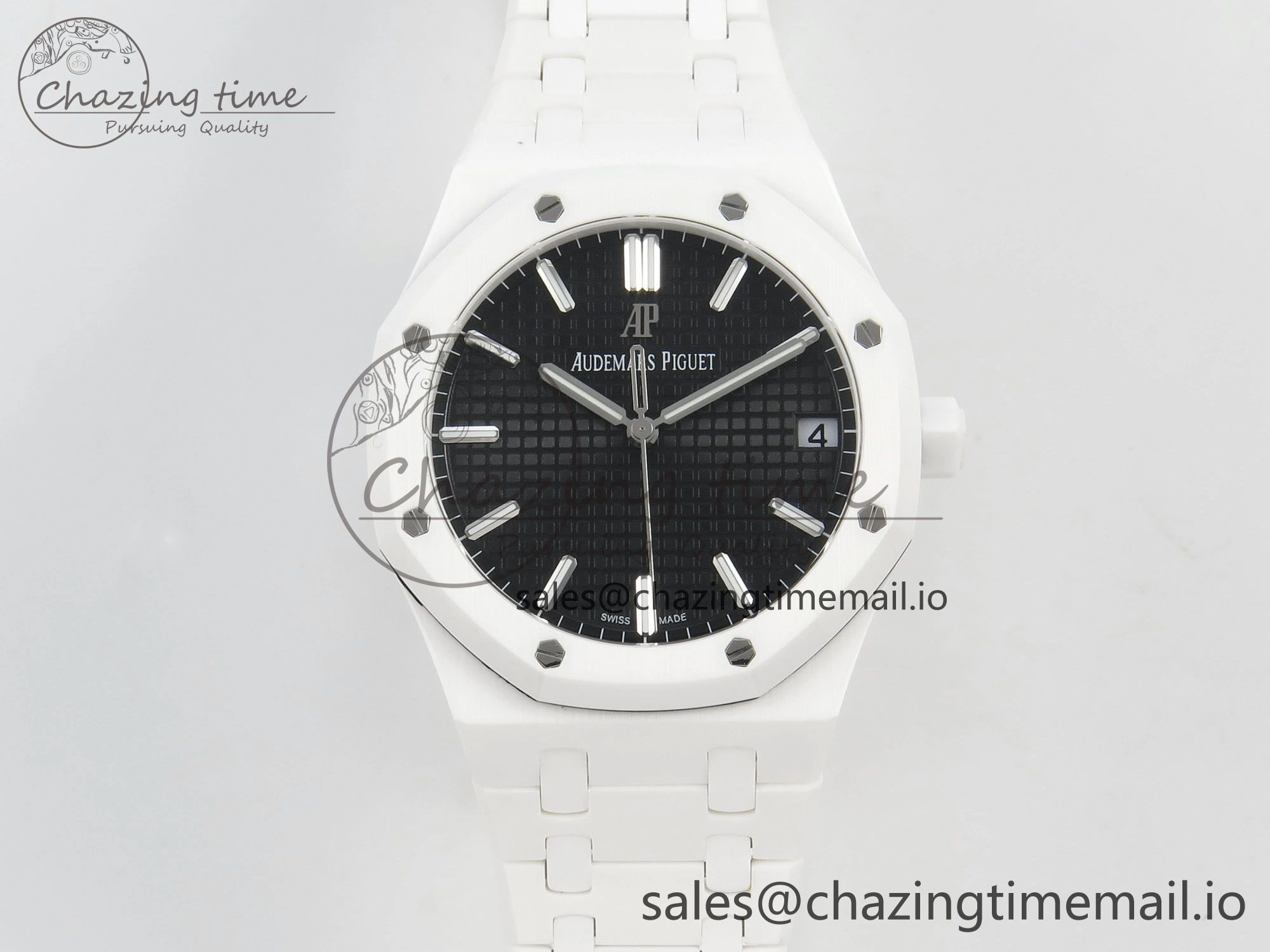 QuickDry Royal Oak 15500 White Ceramic APSF 1:1 Best Edition Black Dial On White Bracelet SA4302 Super Clone 4226