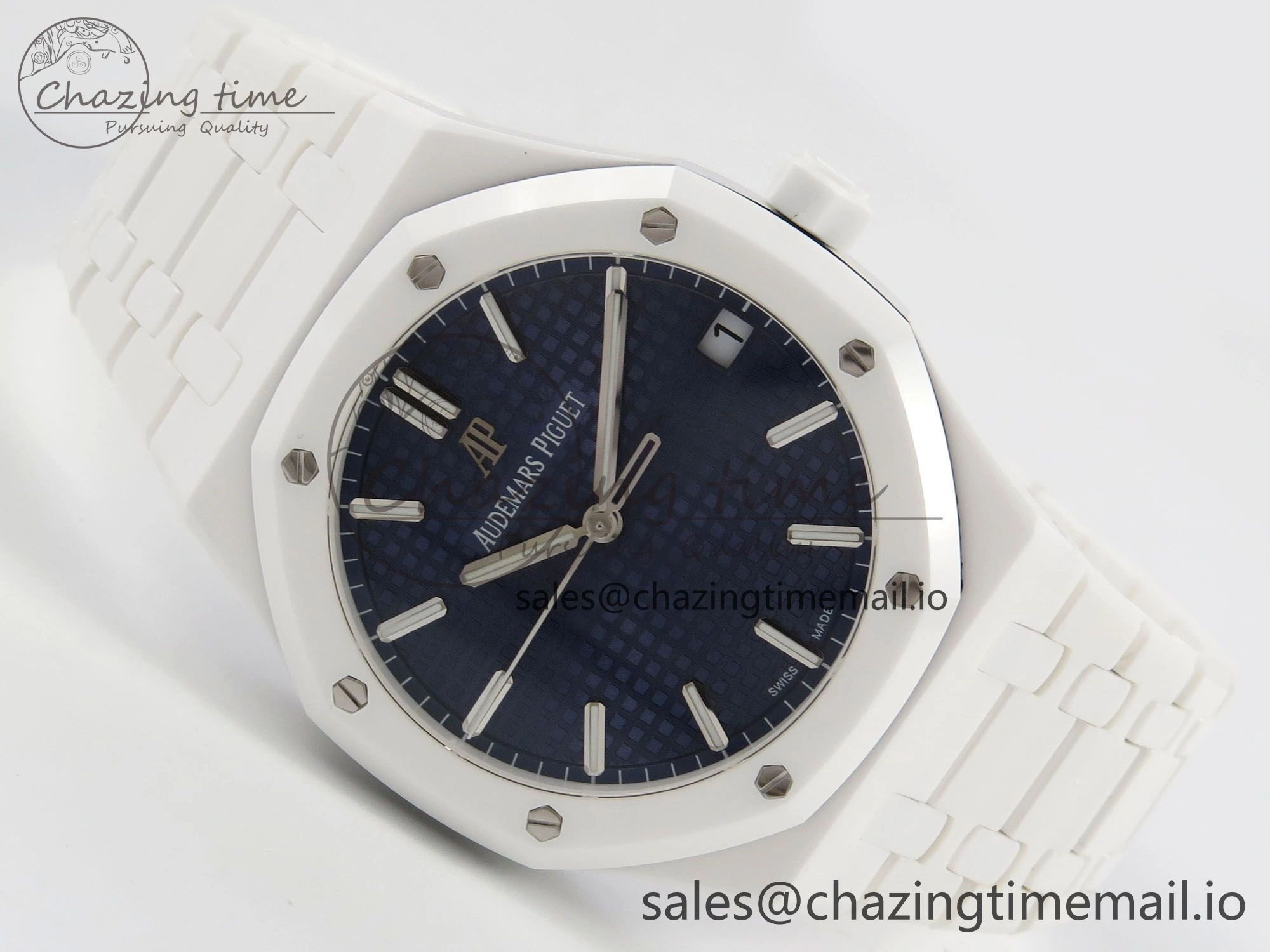Royal Oak 15500 White Ceramic APSF 1:1 Best Edition Blue Dial On White Bracelet SA4302 Super Clone HighPerformance 4228