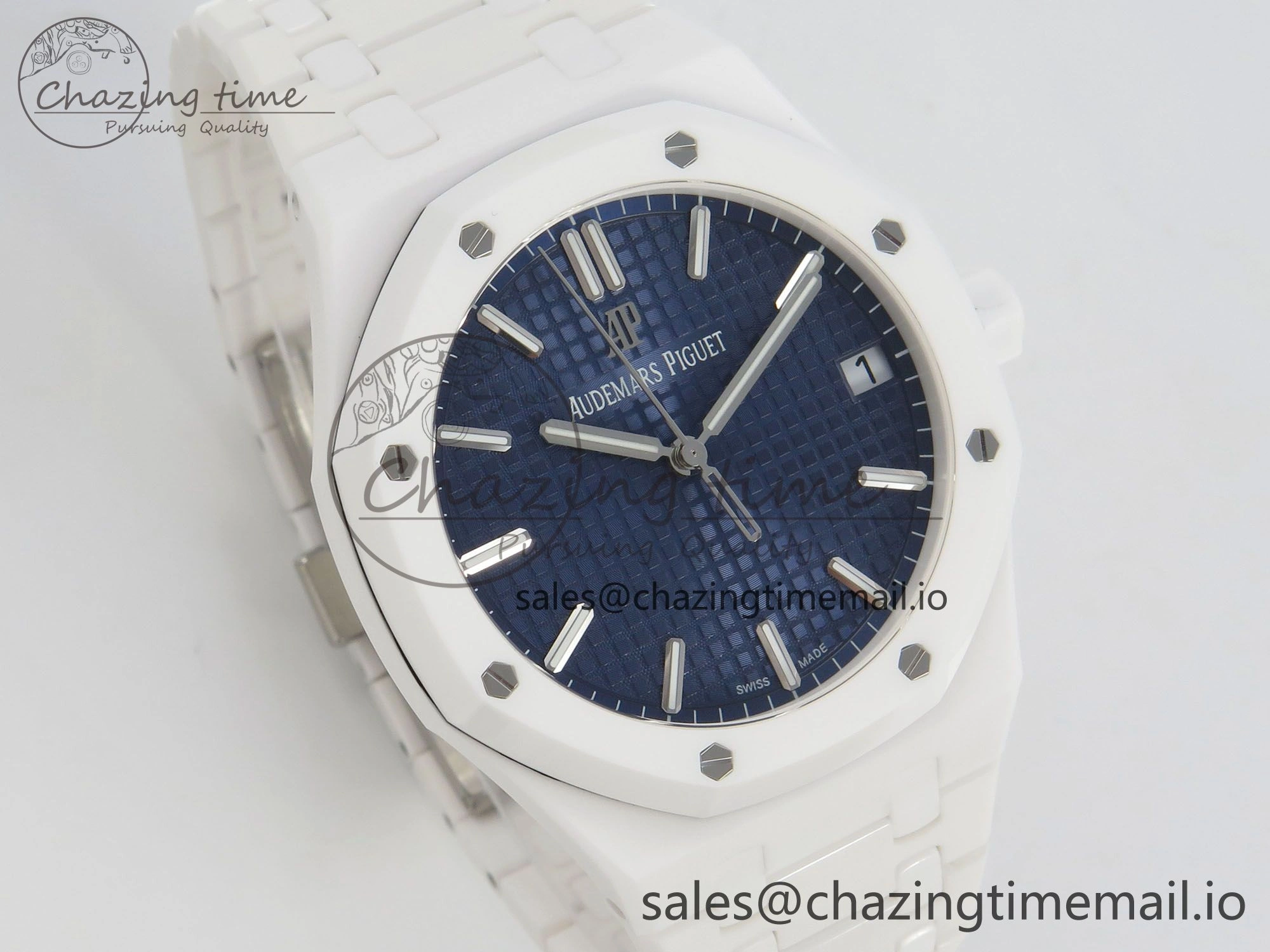 Royal Oak 15500 White Ceramic APSF 1:1 Best Edition Blue Dial On White Bracelet SA4302 Super Clone HighPerformance 4228
