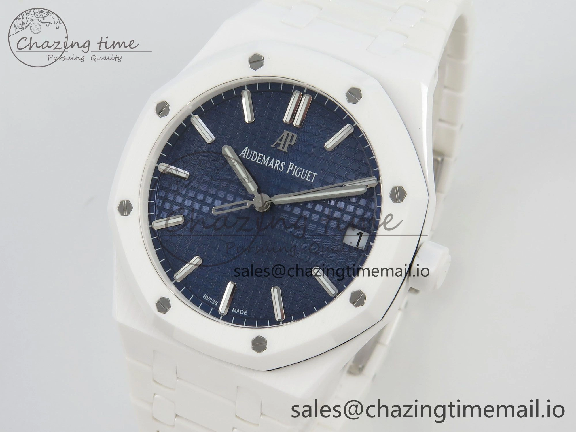 Royal Oak 15500 White Ceramic APSF 1:1 Best Edition Blue Dial On White Bracelet SA4302 Super Clone HighPerformance 4228