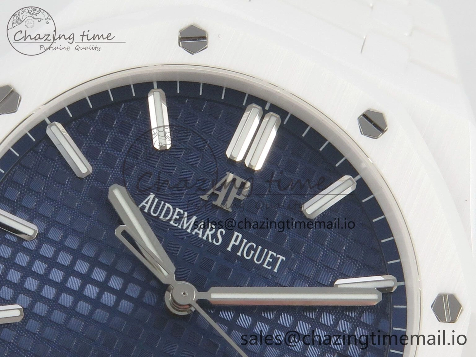 Royal Oak 15500 White Ceramic APSF 1:1 Best Edition Blue Dial On White Bracelet SA4302 Super Clone HighPerformance 4228
