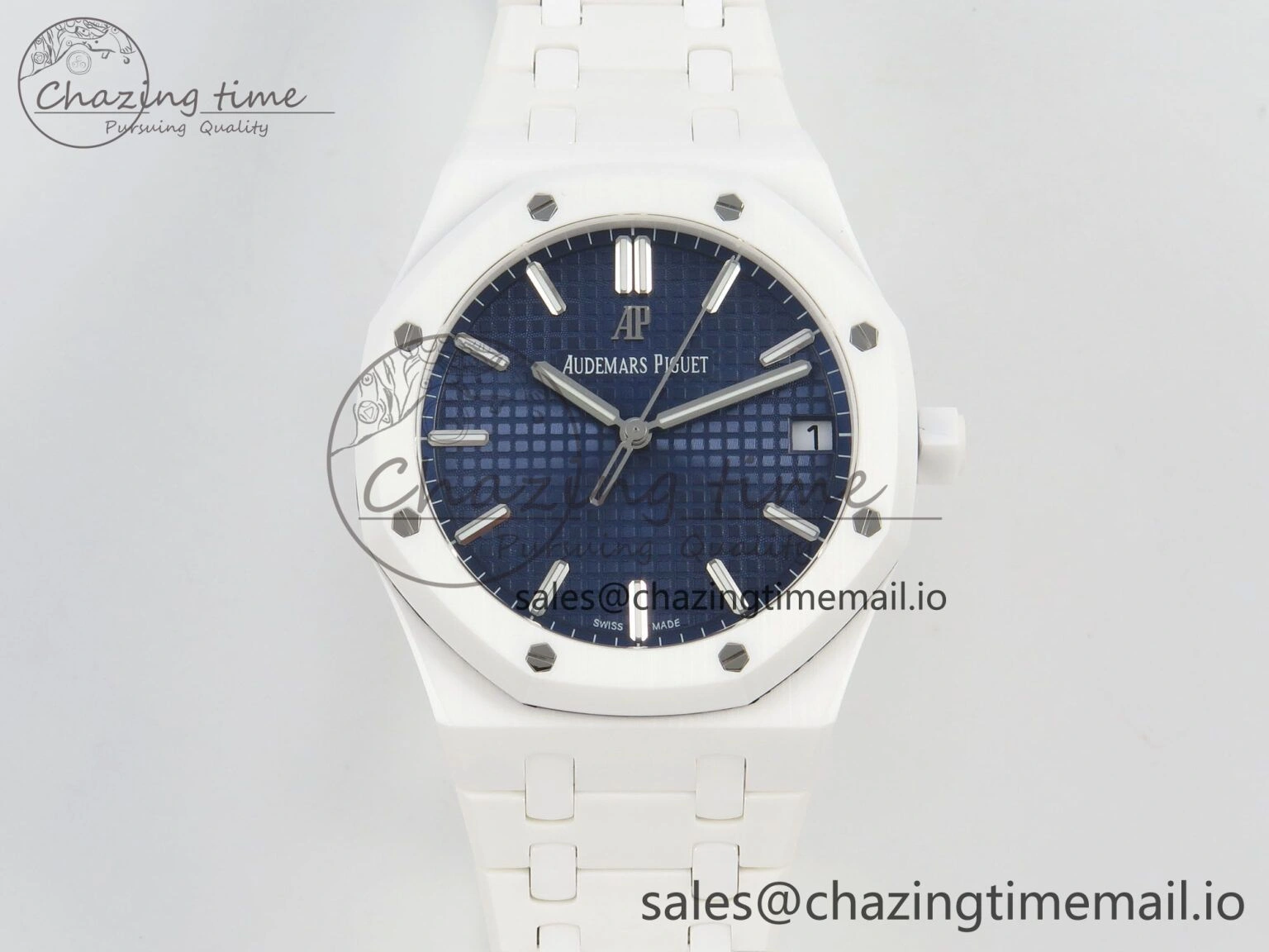 Royal Oak 15500 White Ceramic APSF 1:1 Best Edition Blue Dial On White Bracelet SA4302 Super Clone HighPerformance 4228