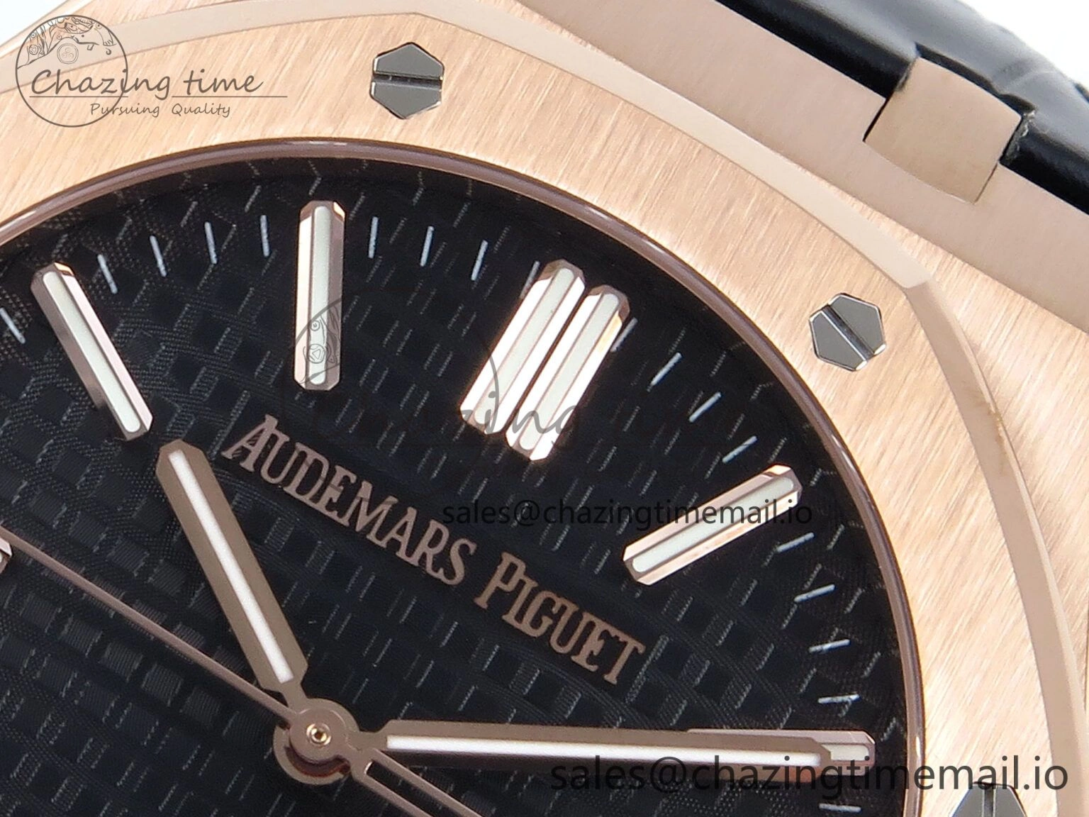 Royal Oak 15510 RG APSF 1:1 Best Edition Black Dial on Black Leather Strap SA4302 Super Clone V2 (SW Dial) GoodFit 4284