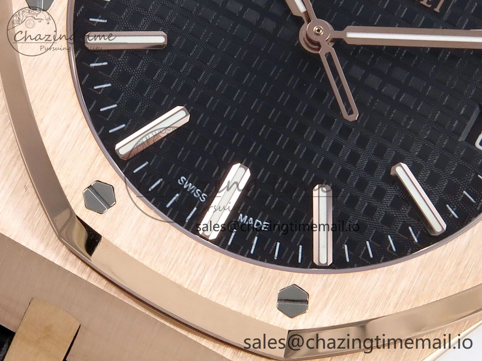 Royal Oak 15510 RG APSF 1:1 Best Edition Black Dial on Black Leather Strap SA4302 Super Clone V2 (SW Dial) GoodFit 4284