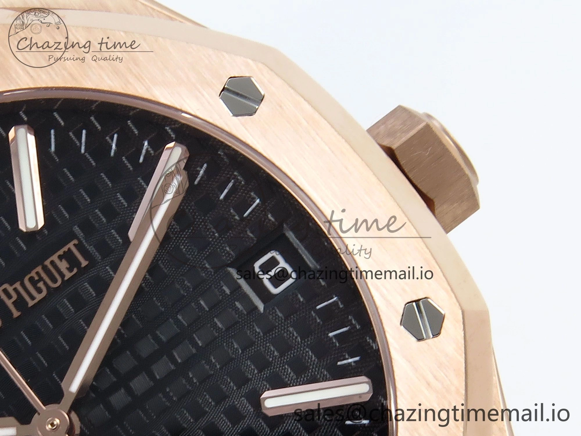 Royal Oak 15510 RG APSF 1:1 Best Edition Black Dial on Black Leather Strap SA4302 Super Clone V2 (SW Dial) GoodFit 4284