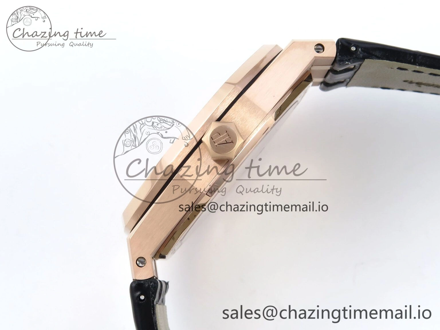 Royal Oak 15510 RG APSF 1:1 Best Edition Black Dial on Black Leather Strap SA4302 Super Clone V2 (SW Dial) GoodFit 4284