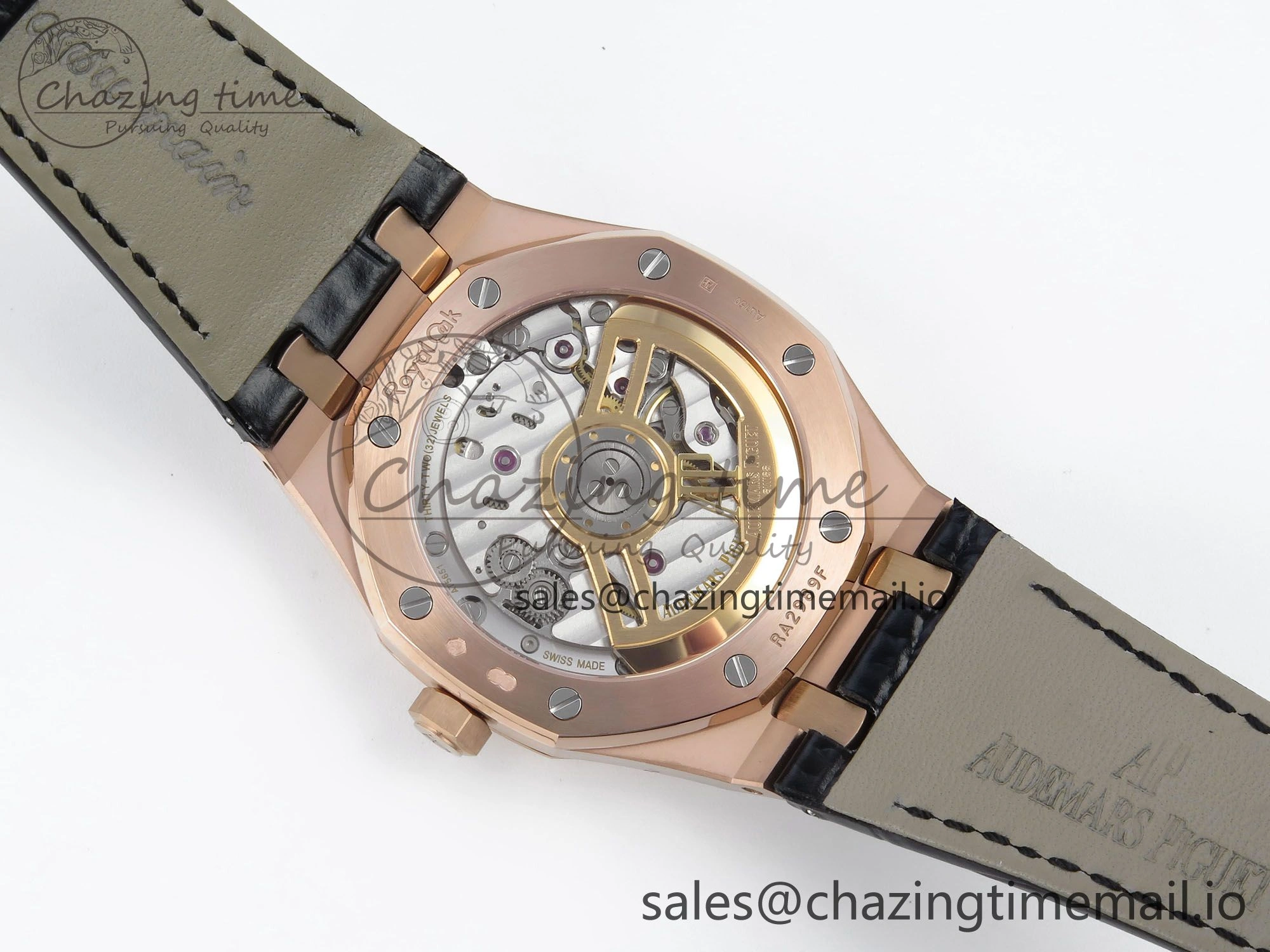 Royal Oak 15510 RG APSF 1:1 Best Edition Black Dial on Black Leather Strap SA4302 Super Clone V2 (SW Dial) GoodFit 4284