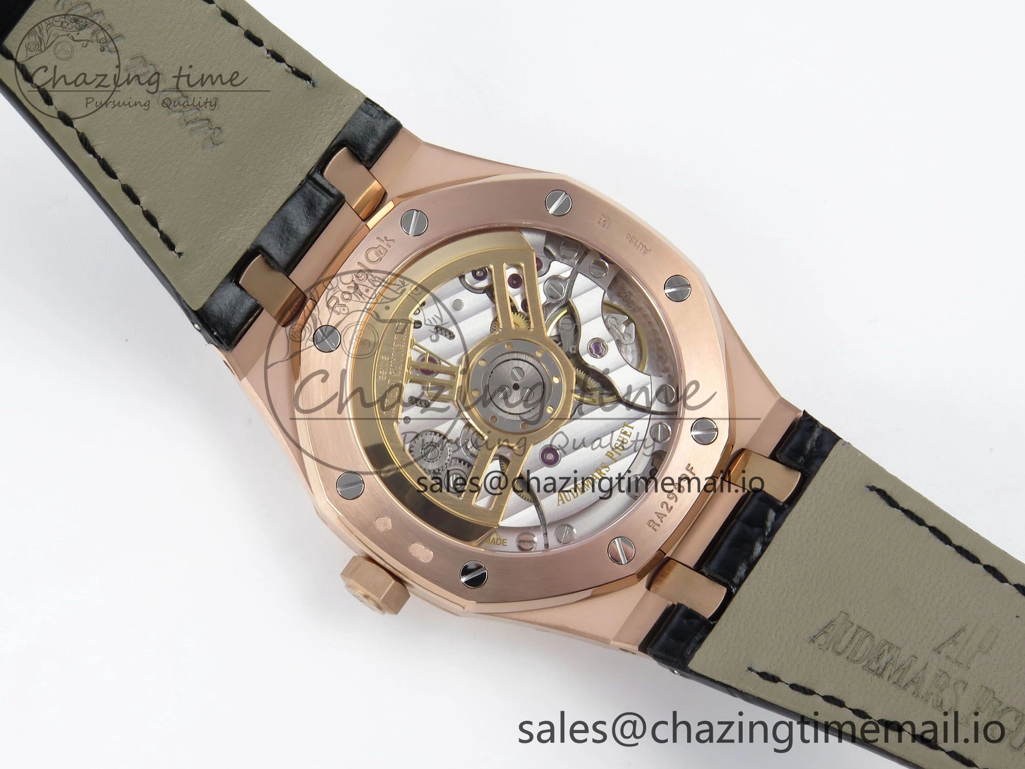Royal Oak 15510 RG APSF 1:1 Best Edition Black Dial on Black Leather Strap SA4302 Super Clone V2 (SW Dial) GoodFit 4284
