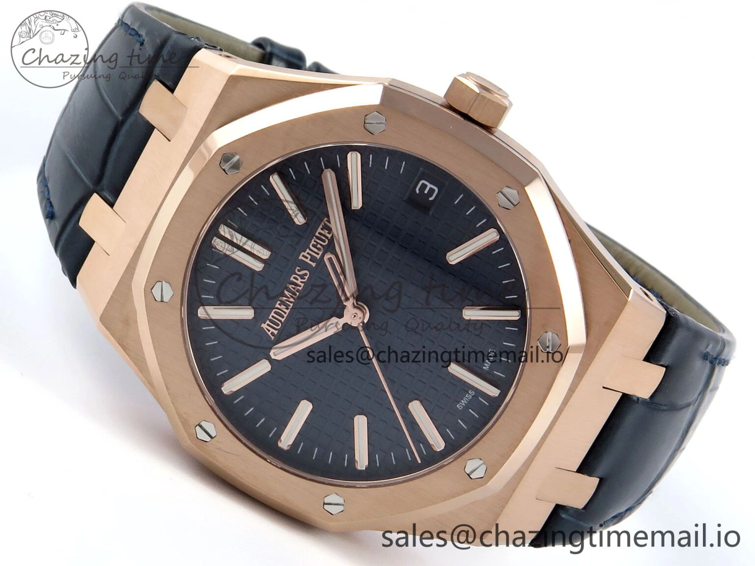 Royal Oak 15510 RG APSF 1:1 Best Edition Blue Dial on Blue Leather Strap SA4302 Super Clone V2 (SW Dial) Original 4290