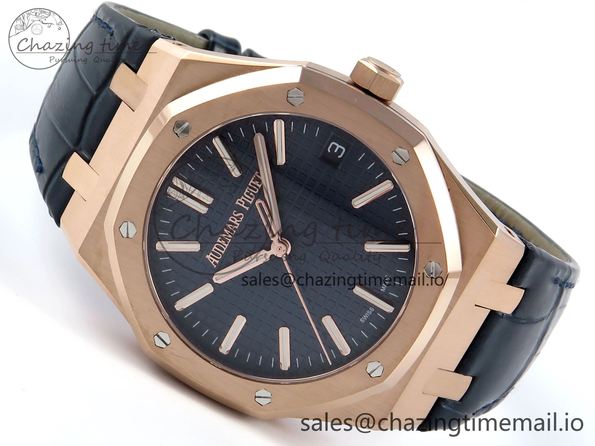 Royal Oak 15510 RG APSF 1:1 Best Edition Blue Dial on Blue Leather Strap SA4302 Super Clone V2 (SW Dial) Original 4290