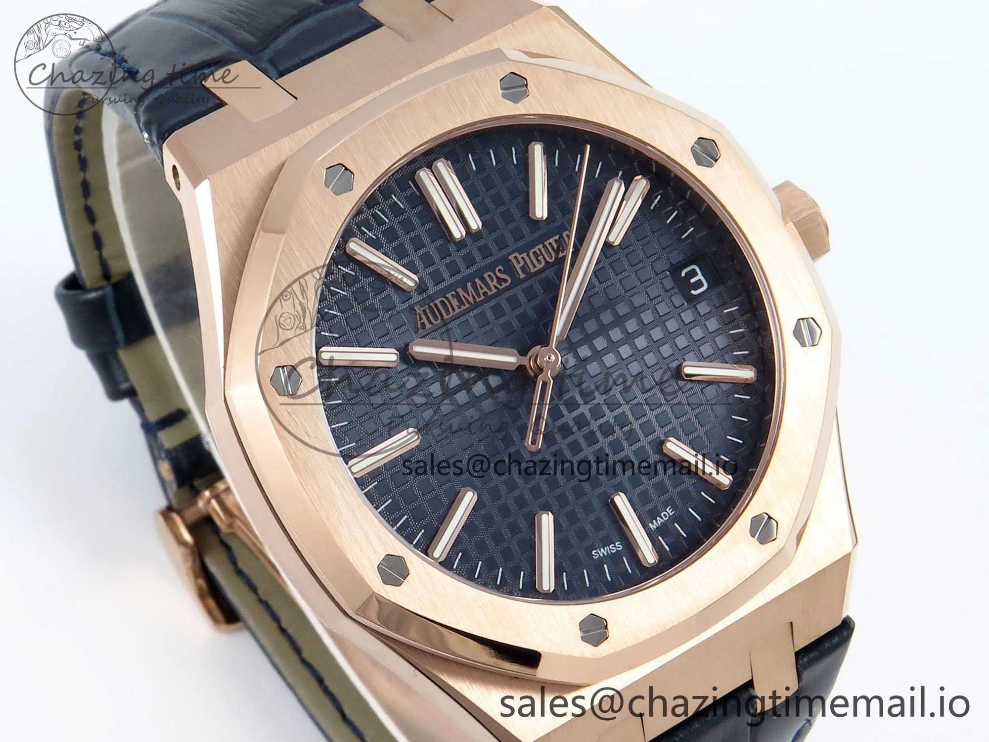 Royal Oak 15510 RG APSF 1:1 Best Edition Blue Dial on Blue Leather Strap SA4302 Super Clone V2 (SW Dial) Original 4290