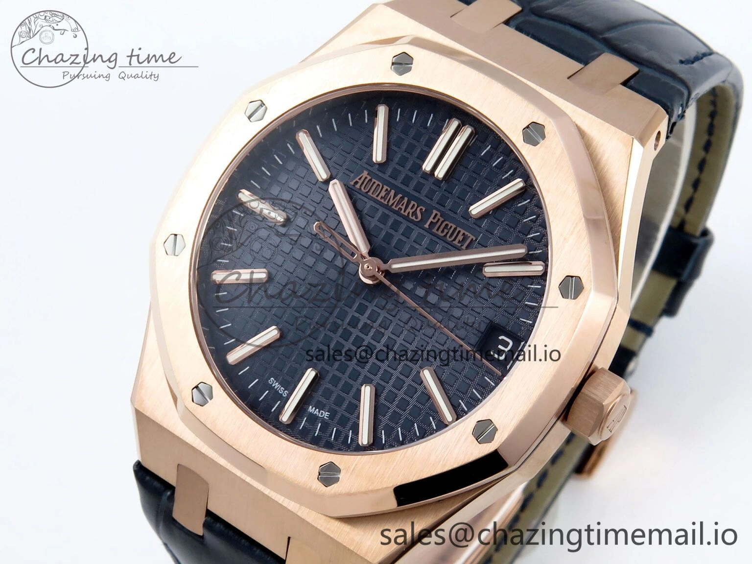 Royal Oak 15510 RG APSF 1:1 Best Edition Blue Dial on Blue Leather Strap SA4302 Super Clone V2 (SW Dial) Original 4290