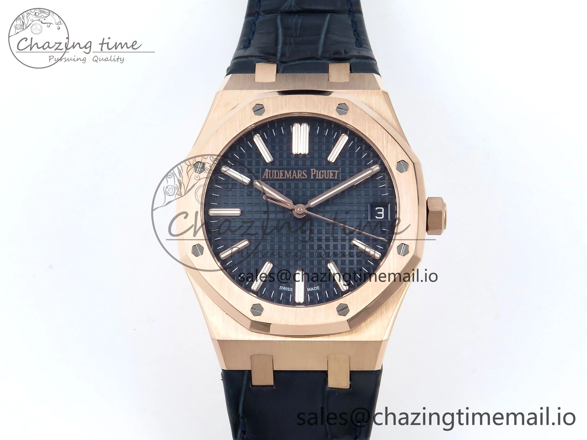 Royal Oak 15510 RG APSF 1:1 Best Edition Blue Dial on Blue Leather Strap SA4302 Super Clone V2 (SW Dial) Original 4290