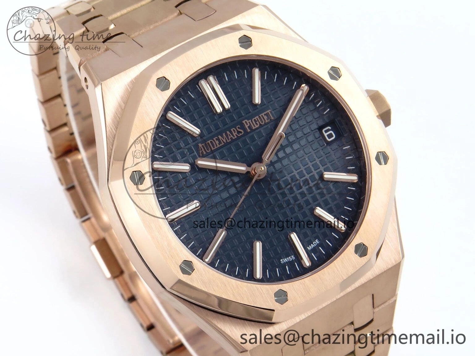Royal Oak 15510 RG APSF 1:1 Best Edition Blue Dial on RG Bracelet SA4302 Super Clone V2 (SW Dial) OdorResistant 4293