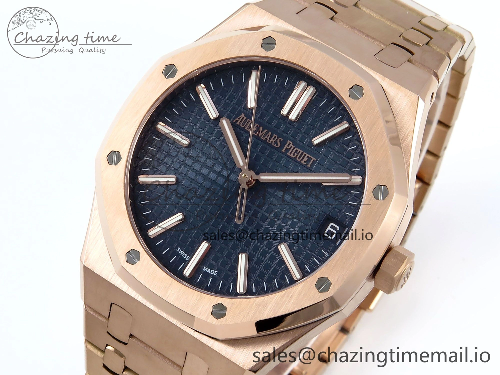 Royal Oak 15510 RG APSF 1:1 Best Edition Blue Dial on RG Bracelet SA4302 Super Clone V2 (SW Dial) OdorResistant 4293