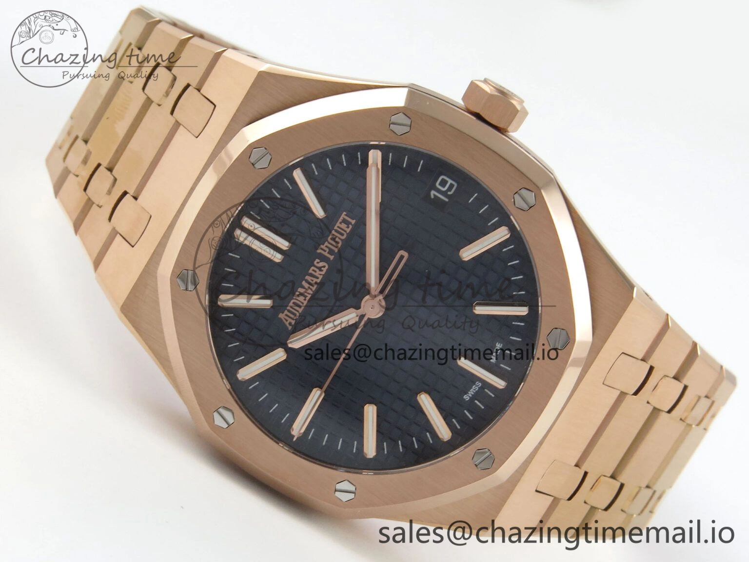 Durable Royal Oak 15510 RG TWSF Best Edition Blue Textured Dial on RG Bracelet SA4302 Super Clone 4245