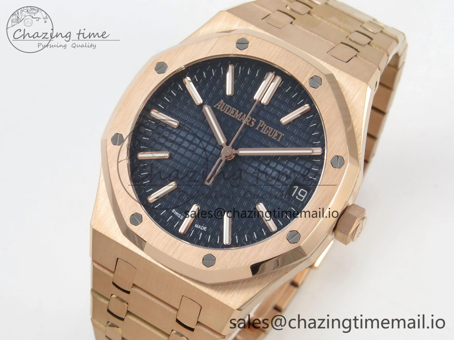 Durable Royal Oak 15510 RG TWSF Best Edition Blue Textured Dial on RG Bracelet SA4302 Super Clone 4245