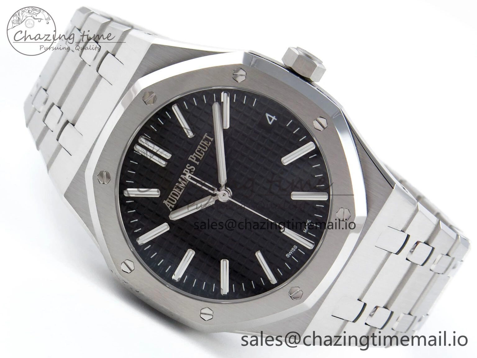 Royal Oak 15510 SS APSF 1:1 Best Edition Black Dial on SS Bracelet SA4302 Super Clone V2 (SW Dial) Sophisticated 4286